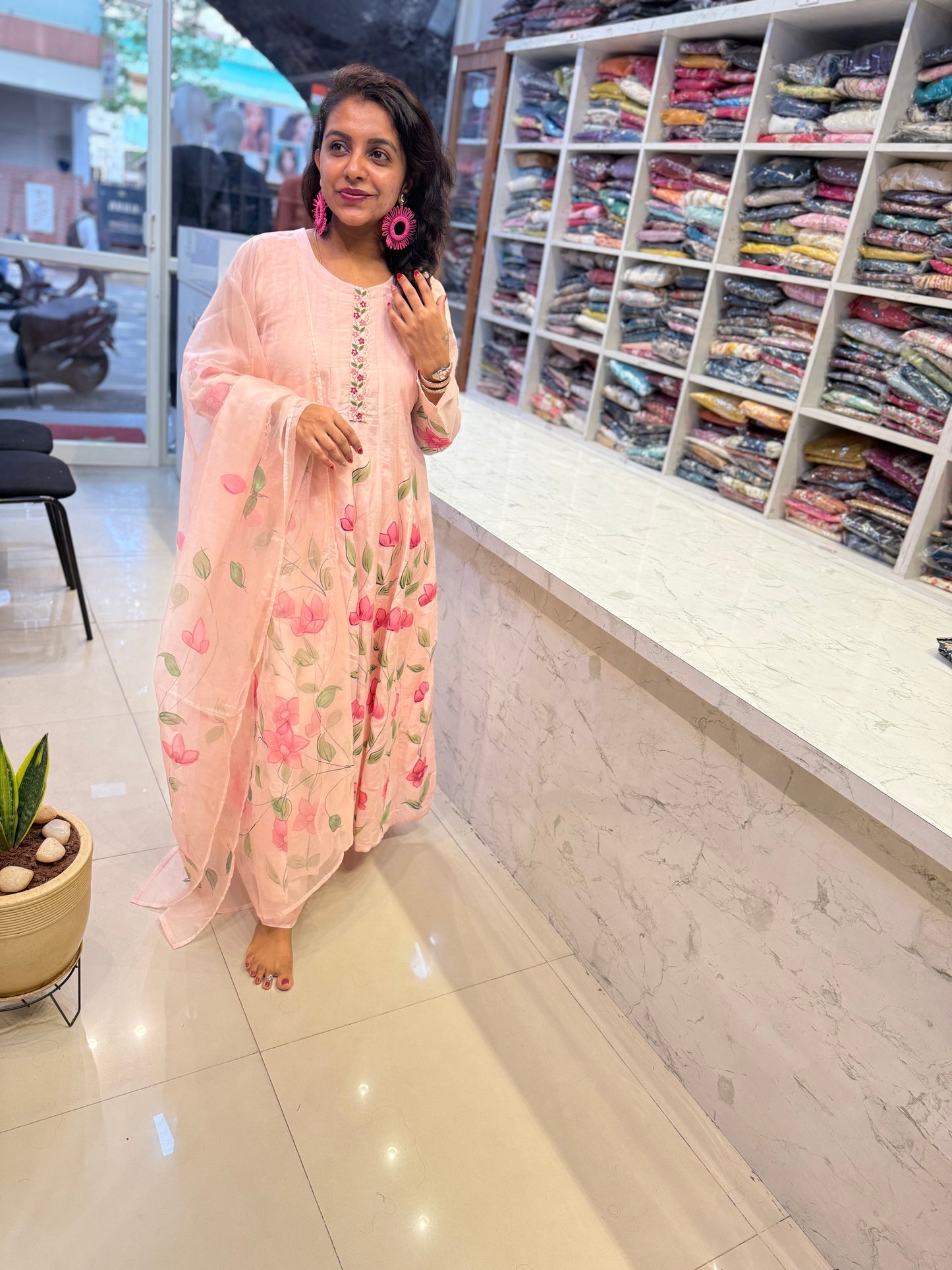 Brush Painted Anarkali Kurti With Pant And Dupatta