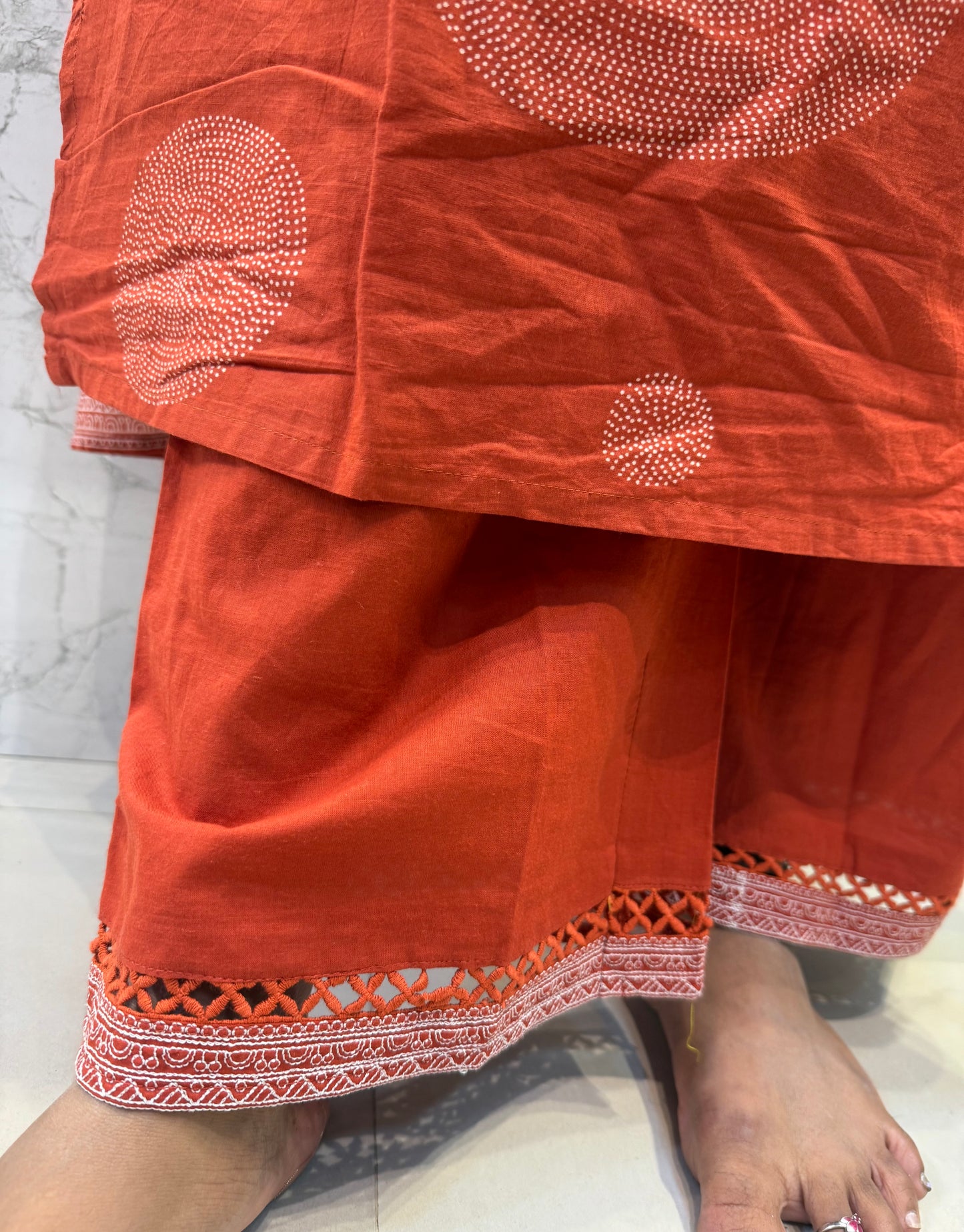 Lace Detail Cotton Kurti With Pant and Dupatta