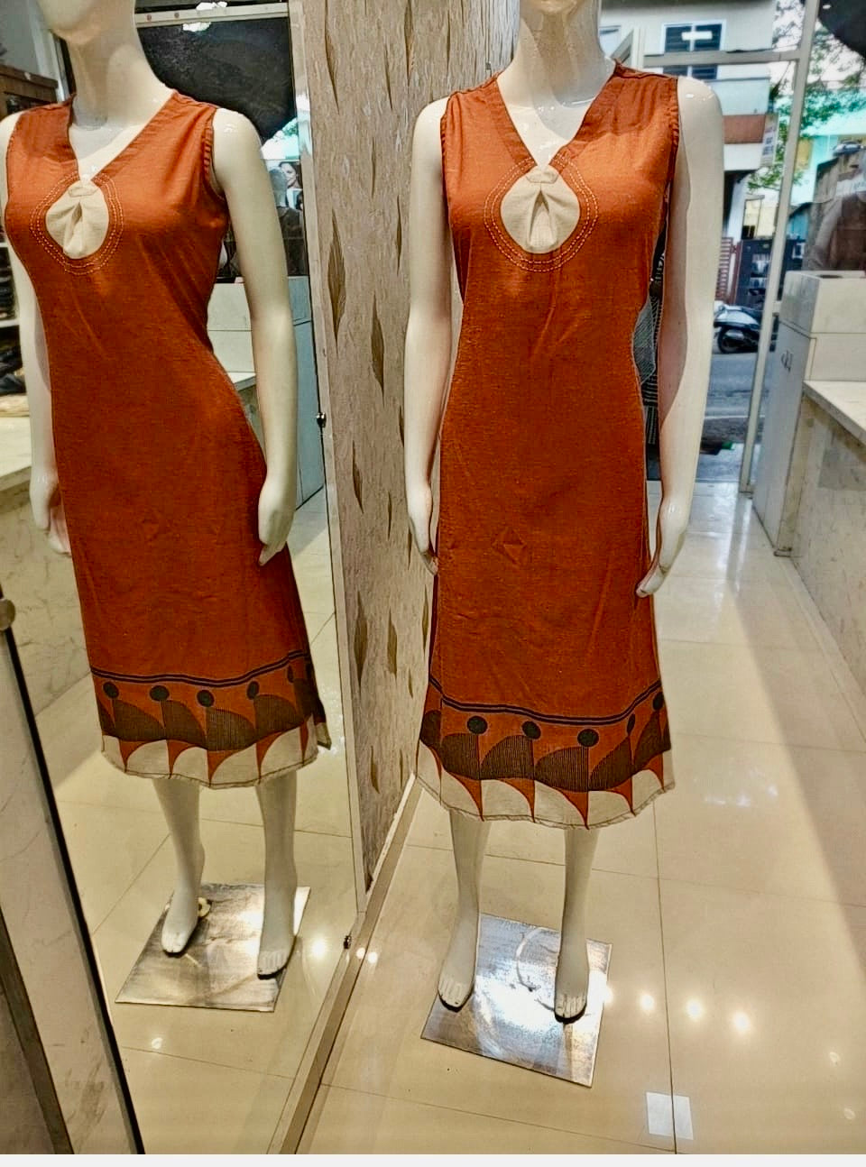 Rust Orange Pure Cotton Flex A-line Dress