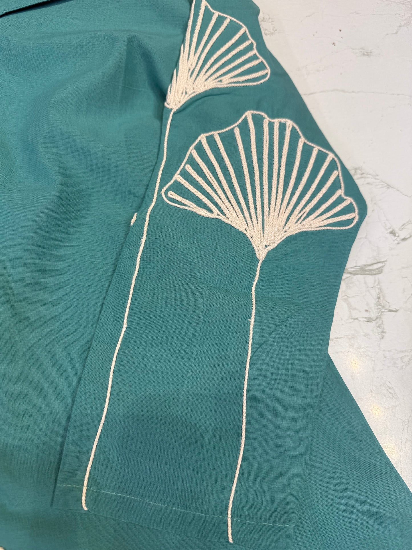 Teal Blue Cotton Dori Embroidery Tunic Top