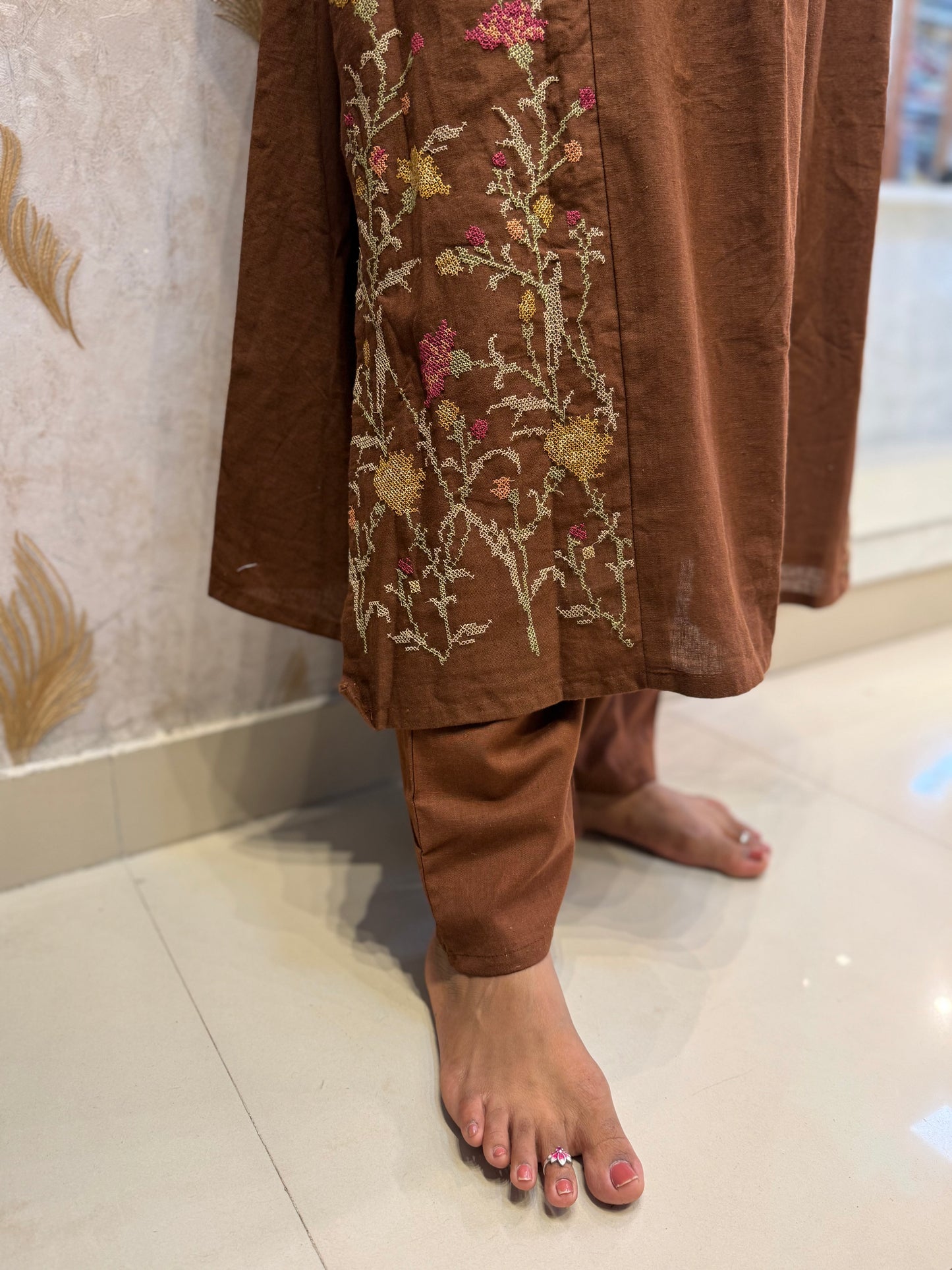 Crossstitch work Pure Cotton Kurti With Pant - HSC1157