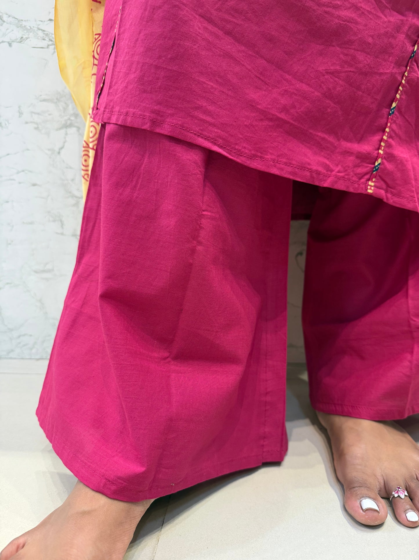 Two sides Pink cotton Kurti With pant and Dupatta