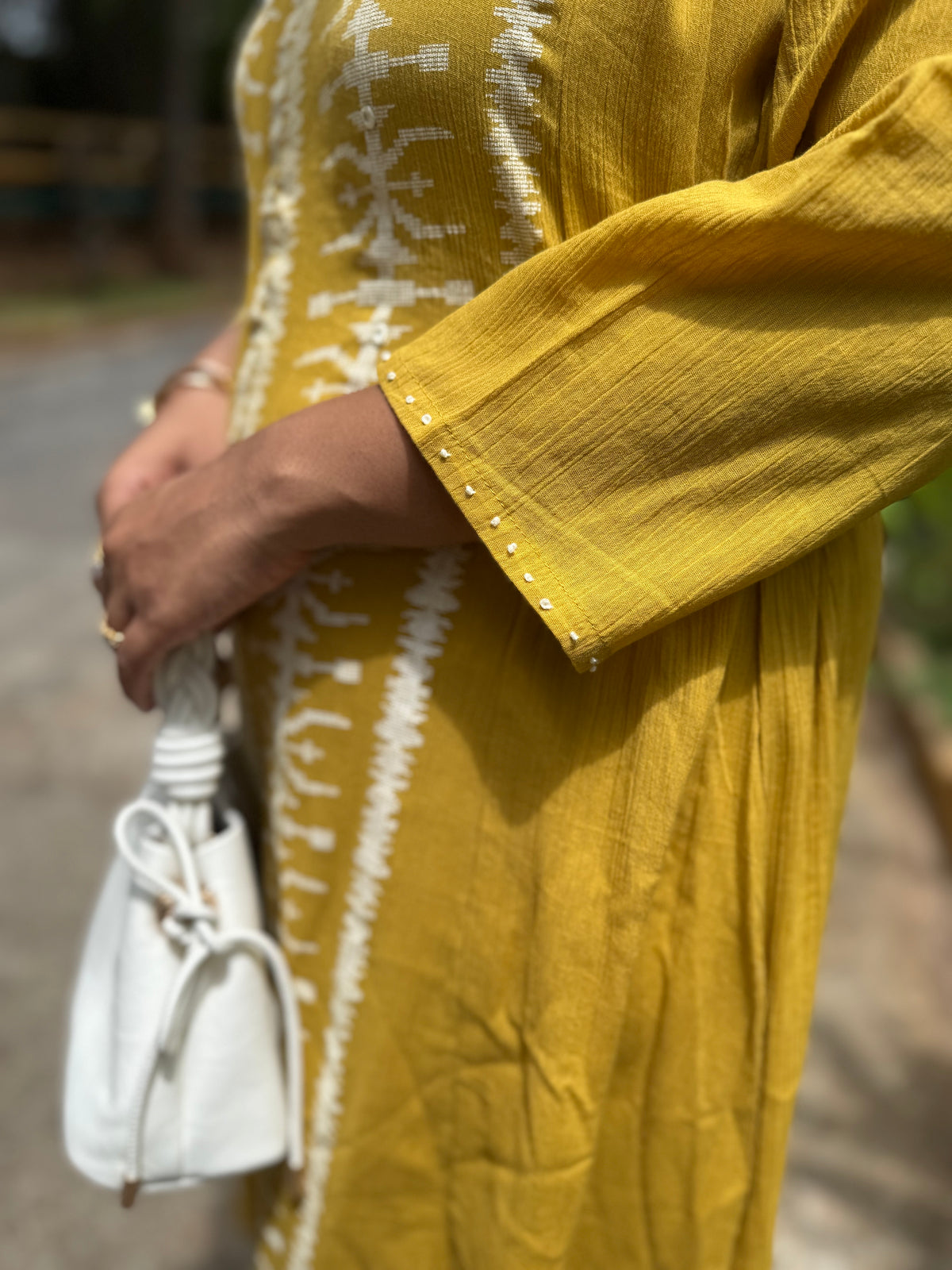 Mustard A-line Pure Cotton Dress - HSC1160
