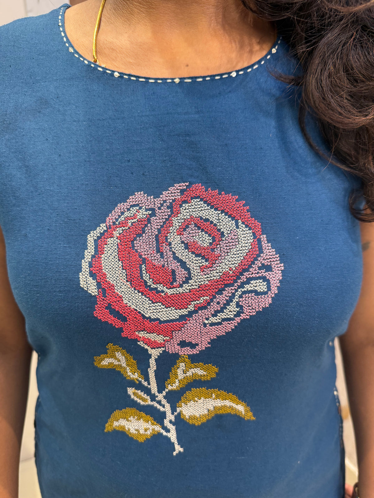 Crosstich Embroidery Pure Cotton Kurti With Pant - HSC1188