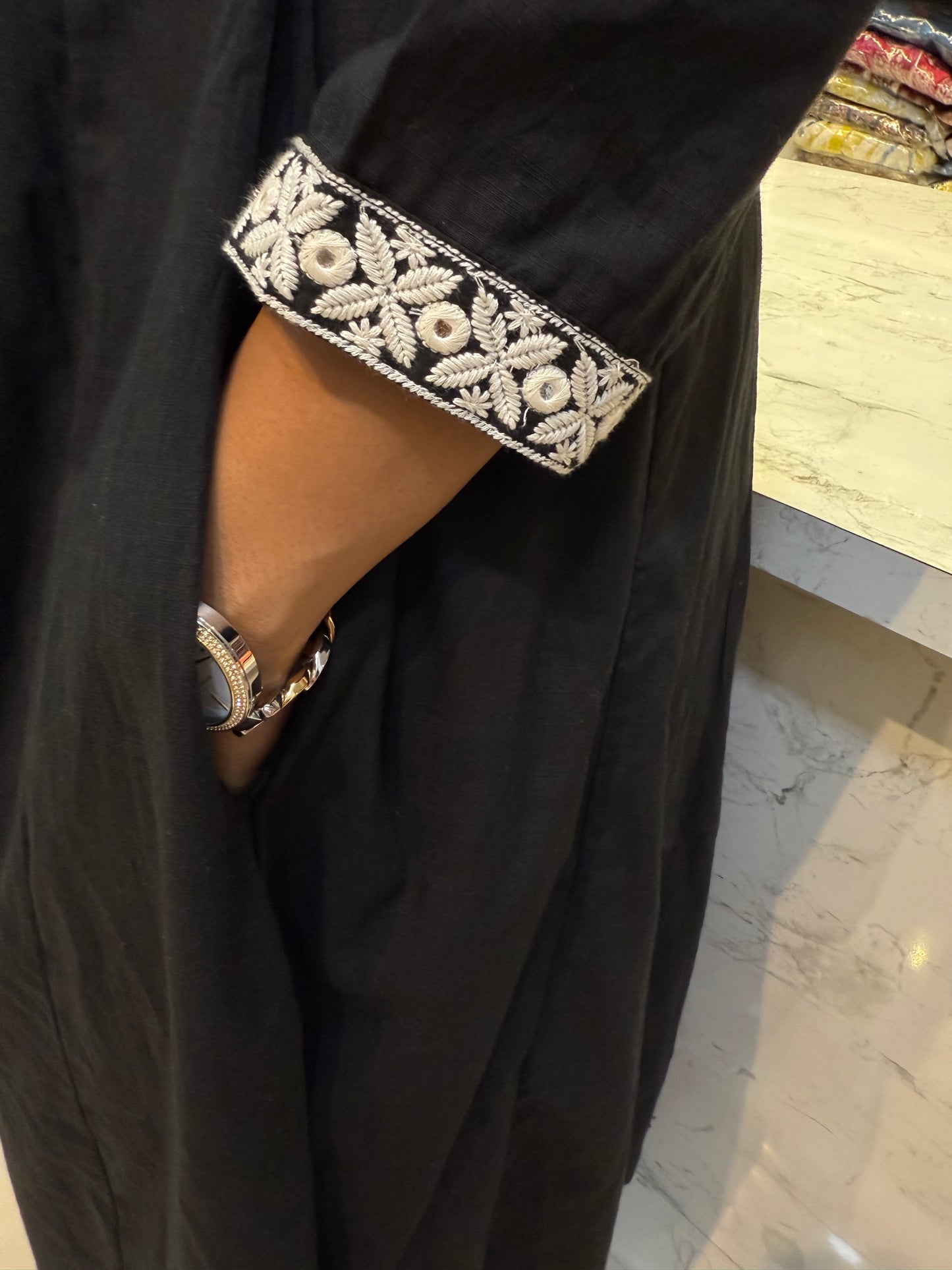 Mul Cotton Mirror Embroidery with Scallop Pant Co-ords Set