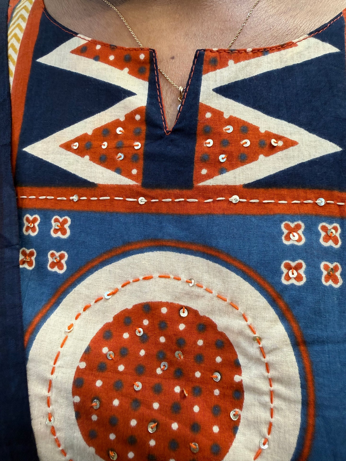 Orange Printed Patch Work Kurti With Pant and Dupatta-HSC107