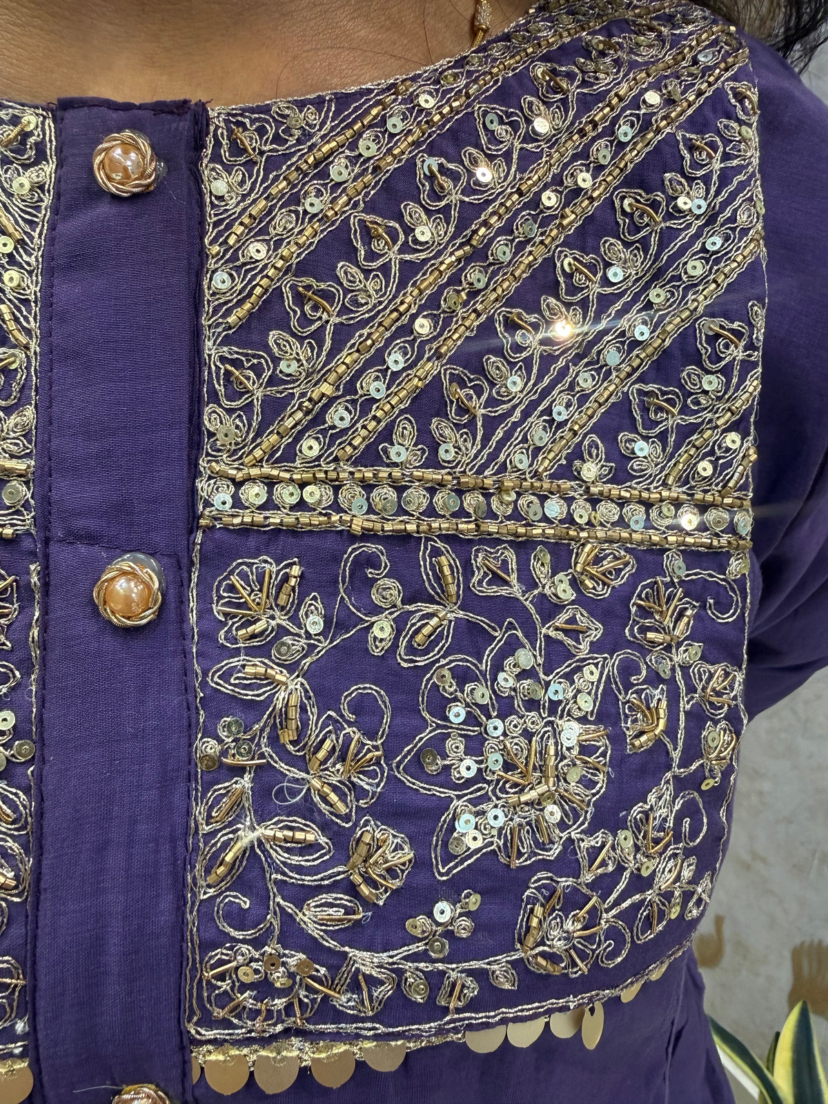 Purple Mul Chanderi Silk Embroidered Kurti With Plazoo Pant -HSC1298