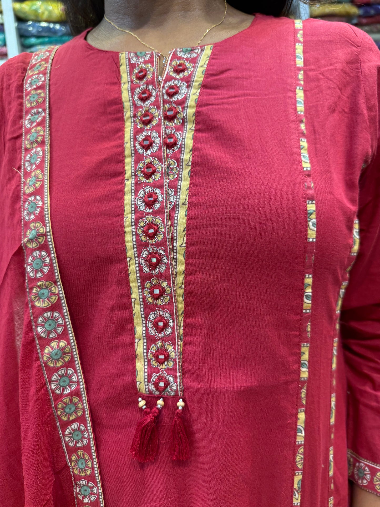 Appliqué Pure Cotton Printed Pant And Kurti With Dupatta-HSC82