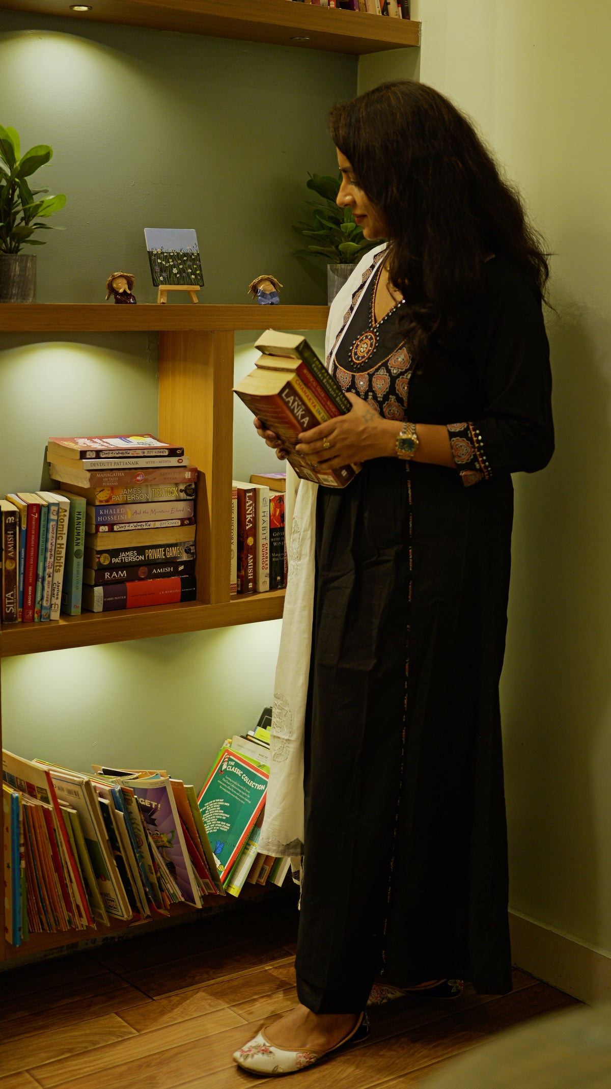 Elephant Black Applique Pure Cotton Kurti With Pant and Dupatta -HSC1262