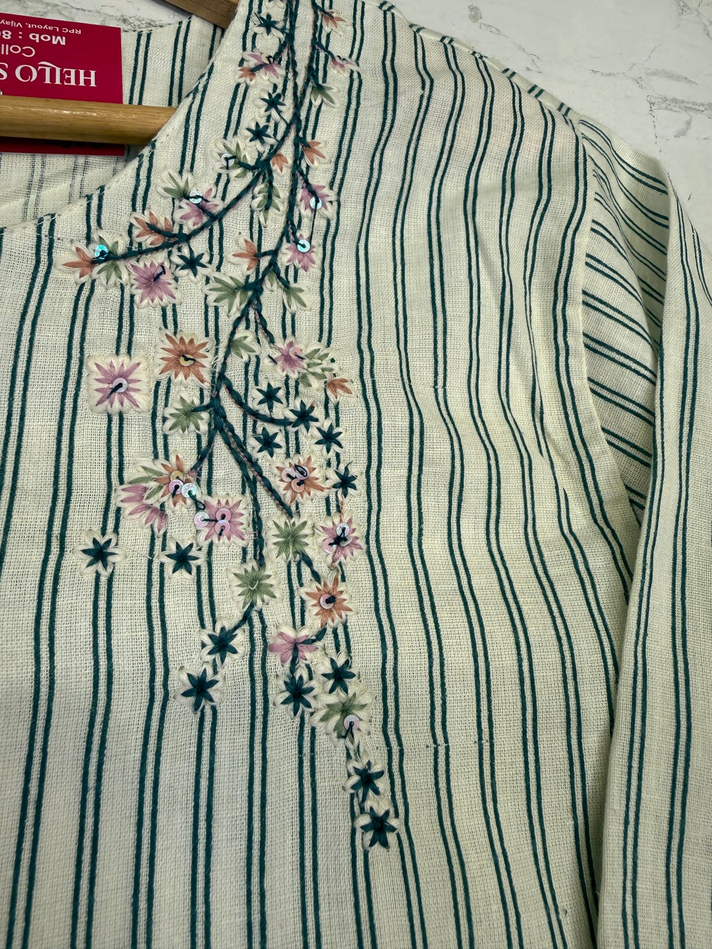 Stripes Embroidered Pure Cotton Kurti