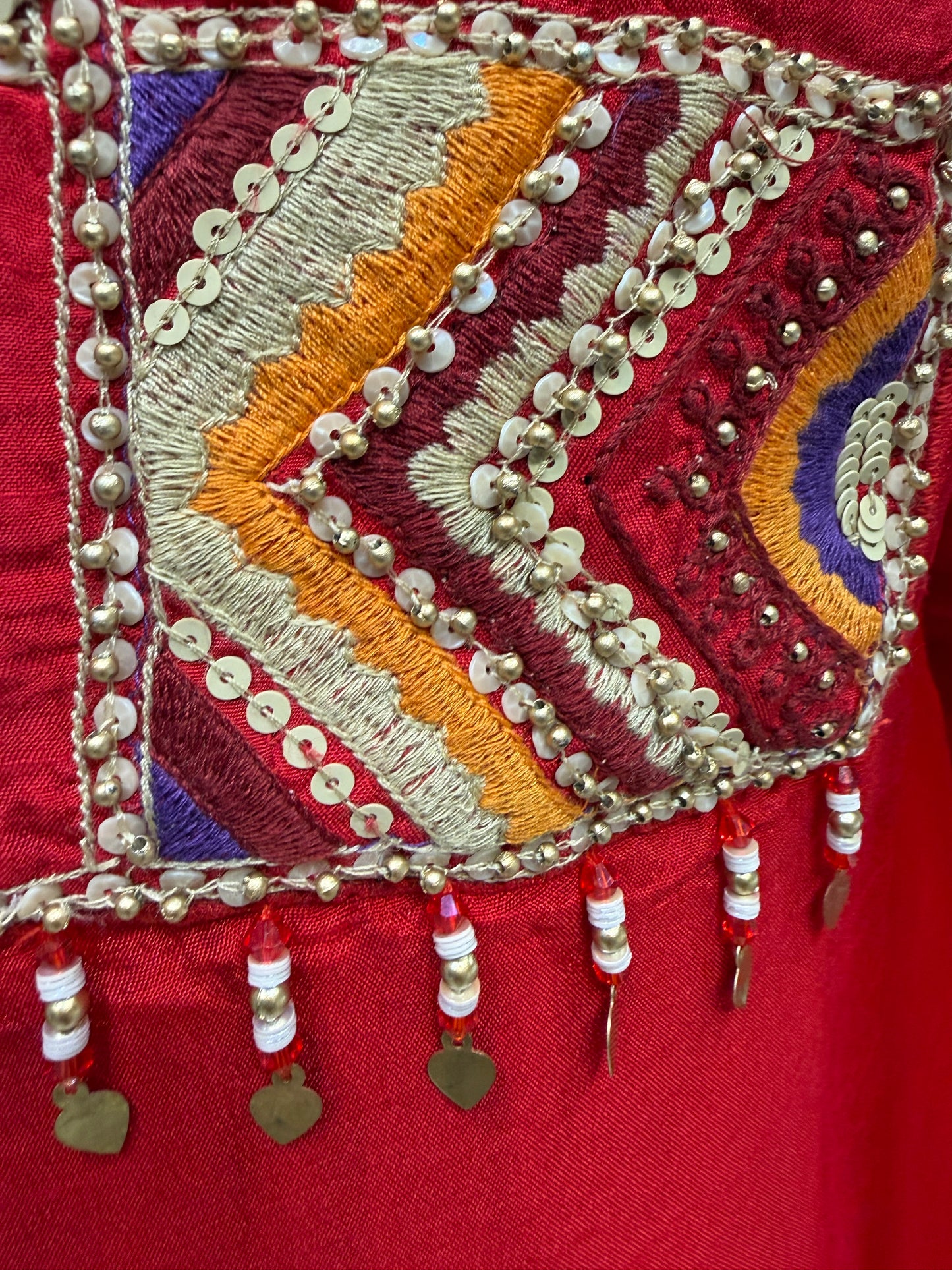 Red Hand Embroidery Dola Silk Kurti With Sharara Pant with Shrug-HSC189