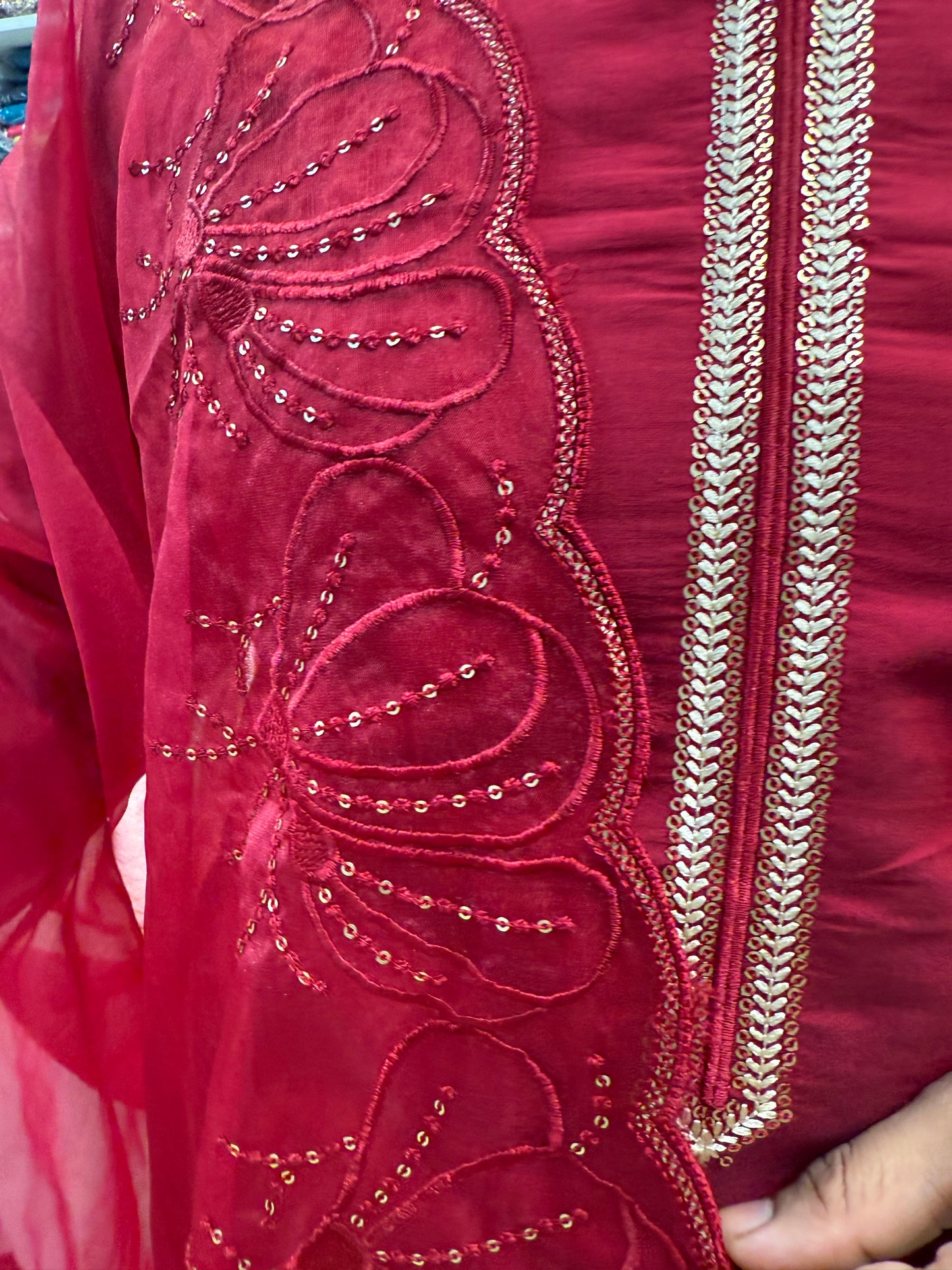 Pure Silk Cut Work Kurti With pant and Dupatta