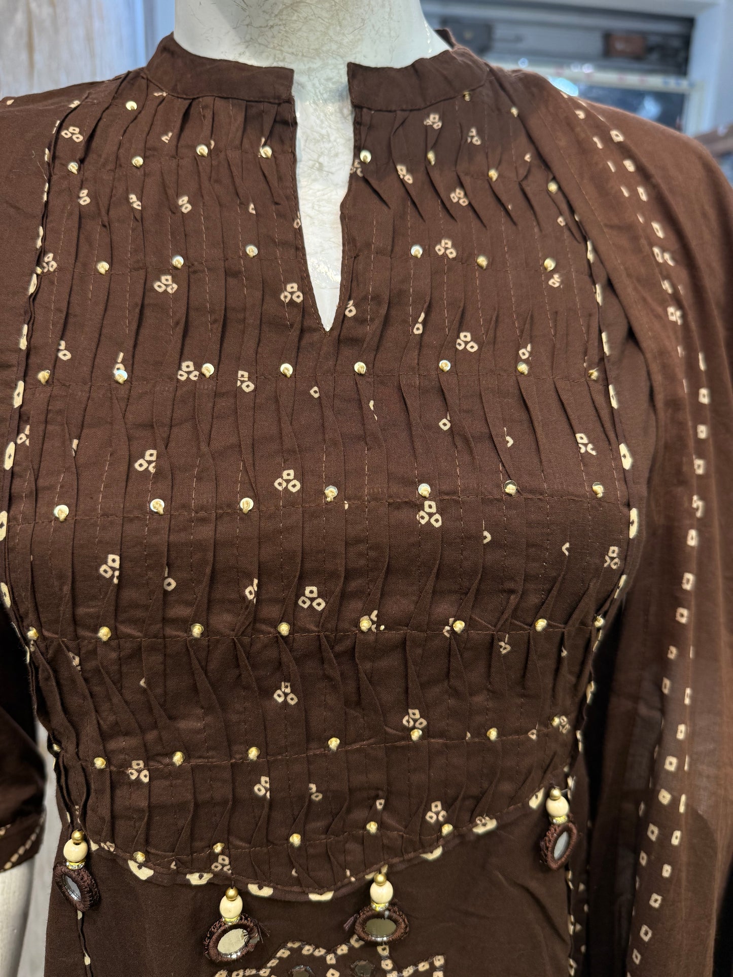 Brown Anarkali Pure Cotton Kurti With Pant and Dupatta