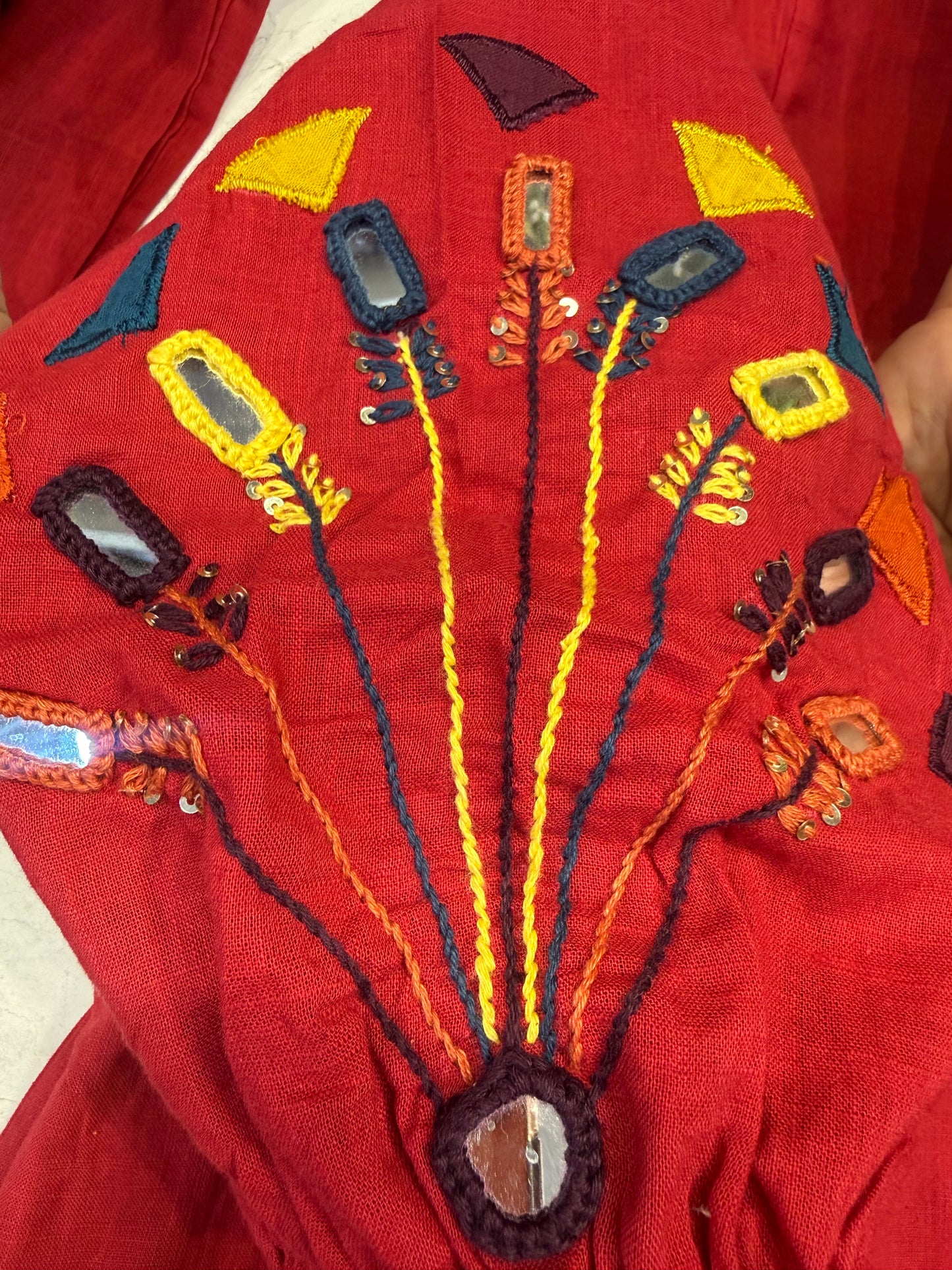 Red Pure Cotton Hand Embroidered Kurti With Pant-HSC81