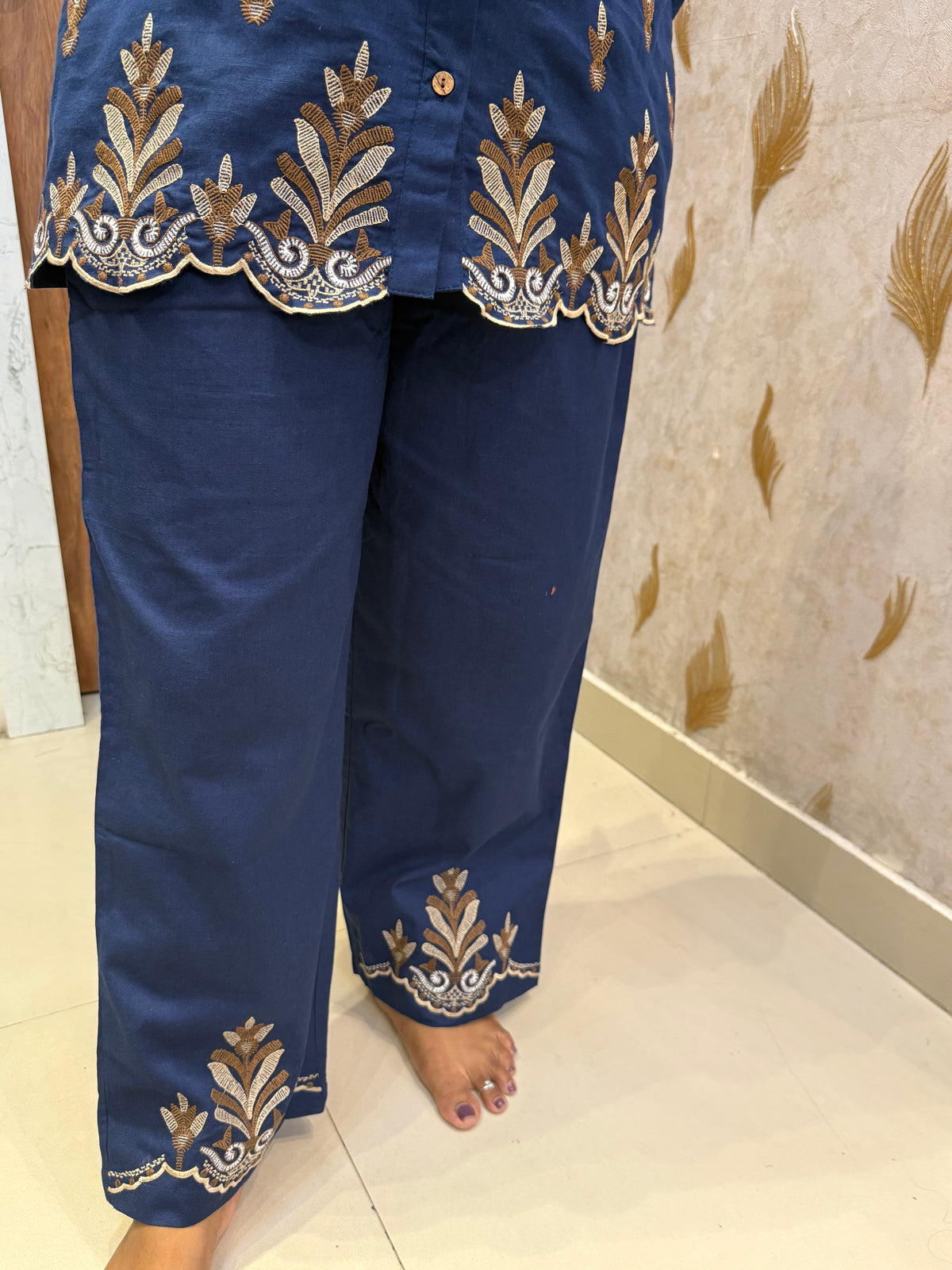 Scallop Cut Blue Embroidery Pure Cotton Co-ords Set -HSC1288