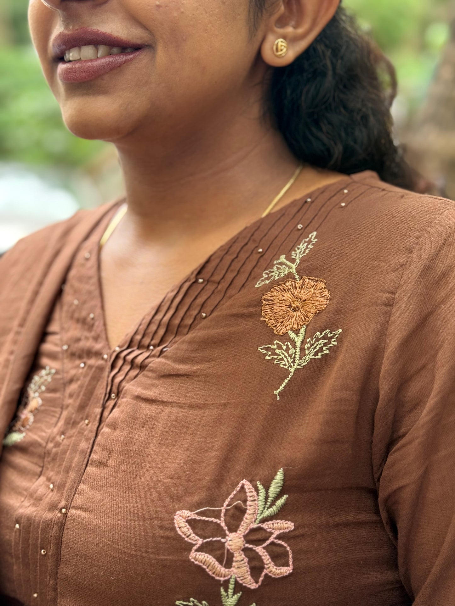 Brown Embroidery Pure Cotton Kurti With Pant and Dupatta - HSC1171