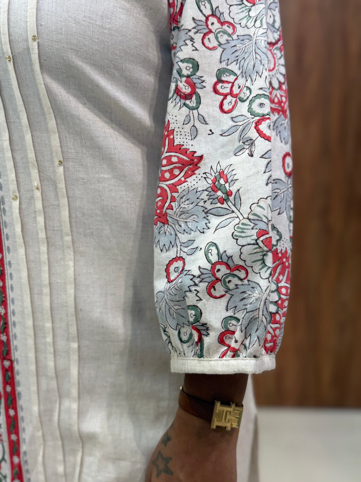 Half white Printed Pure Cotton Kurti With Pant and Dupatta -HSC1159