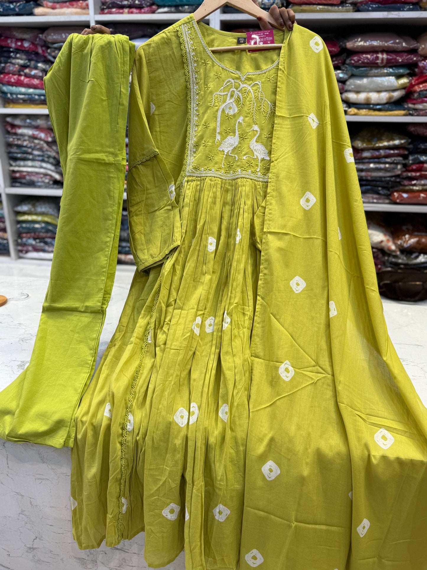 Pure Cotton Bandini Printed Kurti with Pant and Dupatta