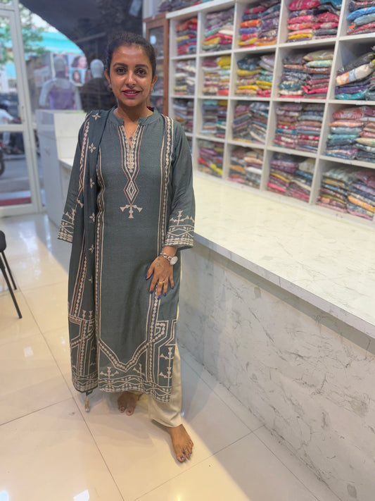 Grey Pure linen Salwar suit