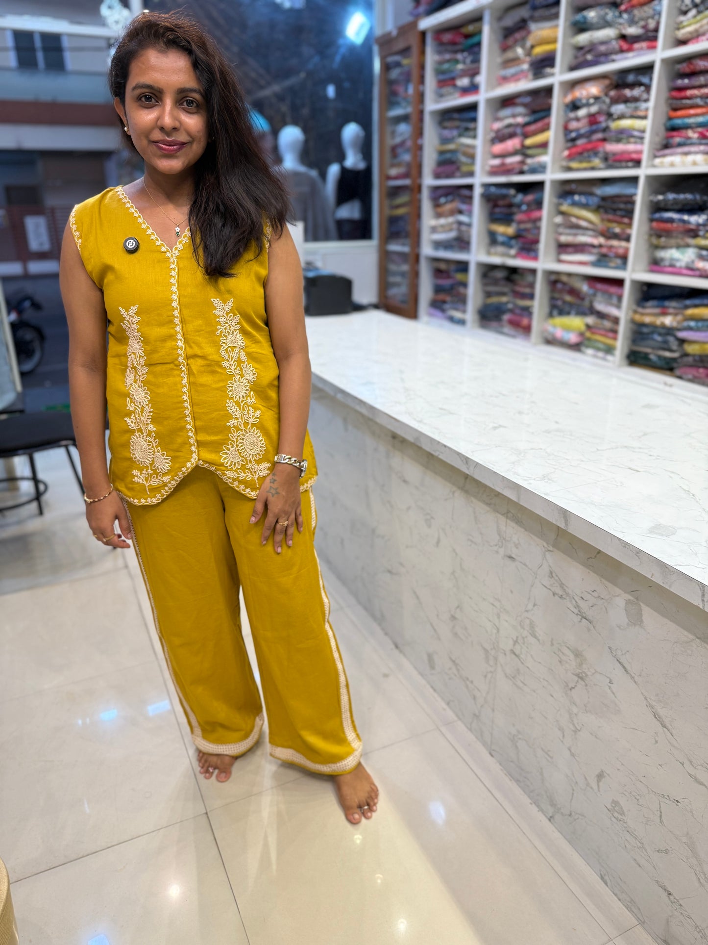 Mustard Embroidery Pure Cotton Co-ords set