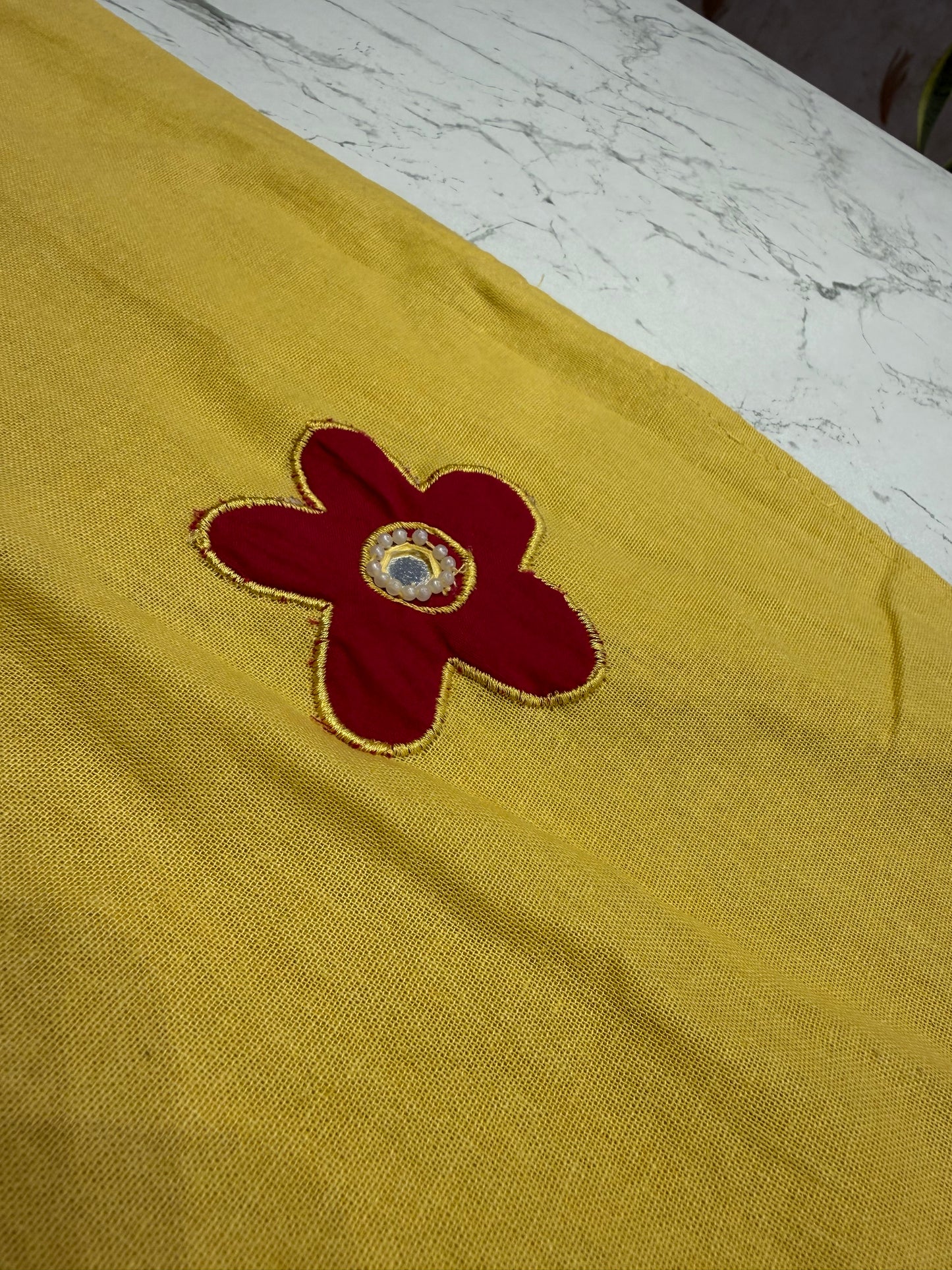 Yellow Cotton Flex Applique Kurti With Pant and Dupatta-HSC170