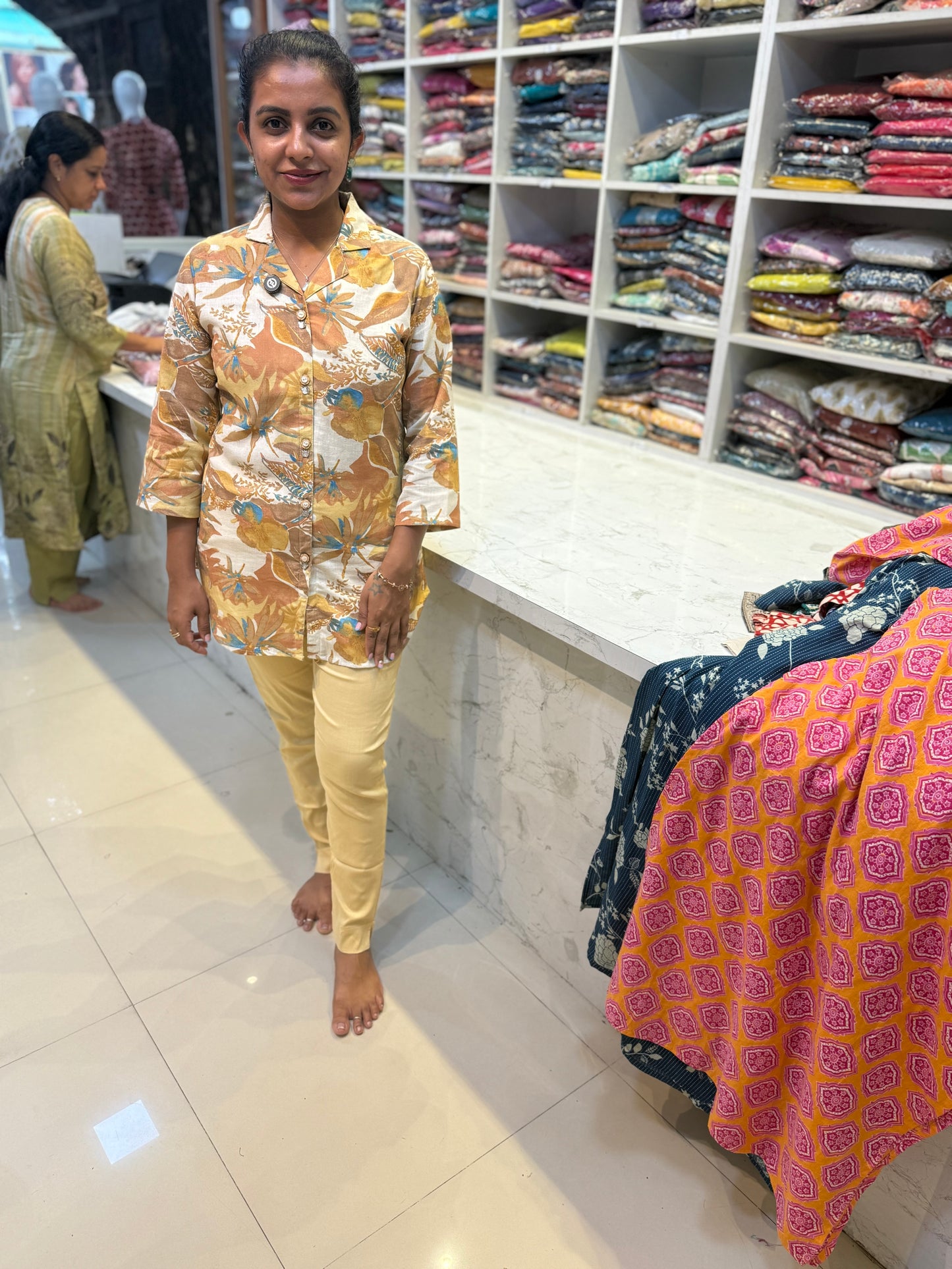 Beige Printed Short top