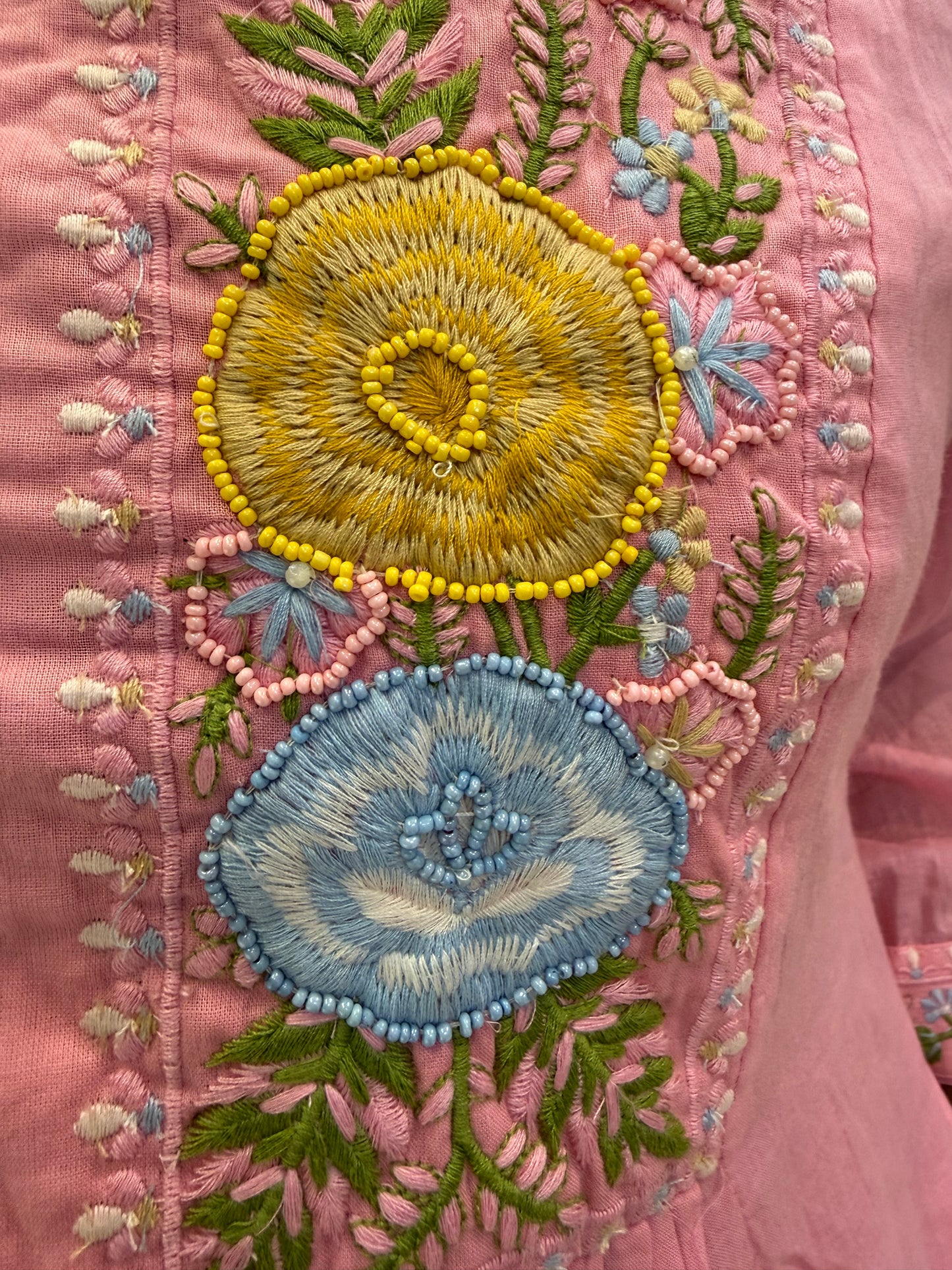 Baby Pink Pure Mul Cotton Embroidered Kurti With Pant and Dupatta-HSC133