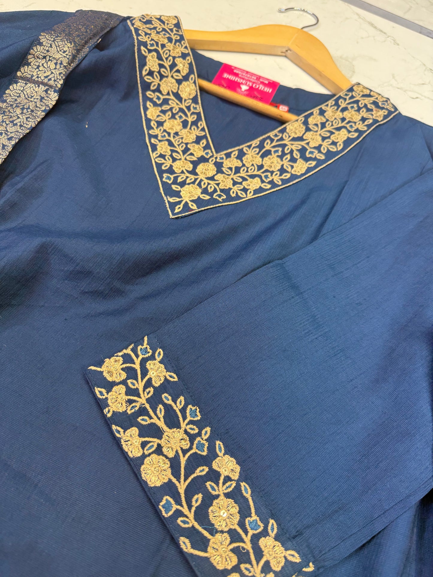 Pure Silk Embroidery Kurti With Pant and Dupatta