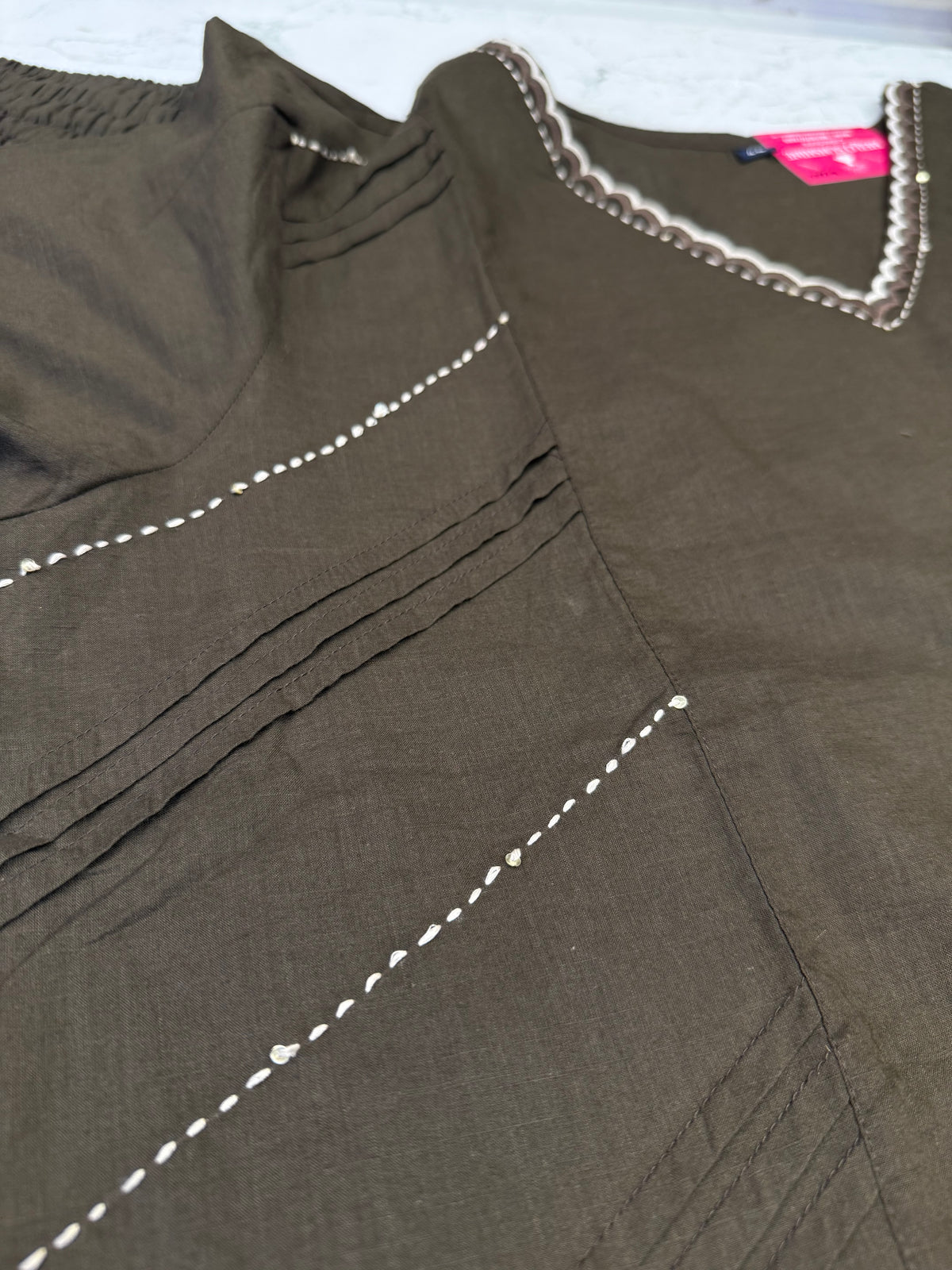 Green Thread Embroidery Pure Cotton Kurti With Pant and Dupatta - HSC1180