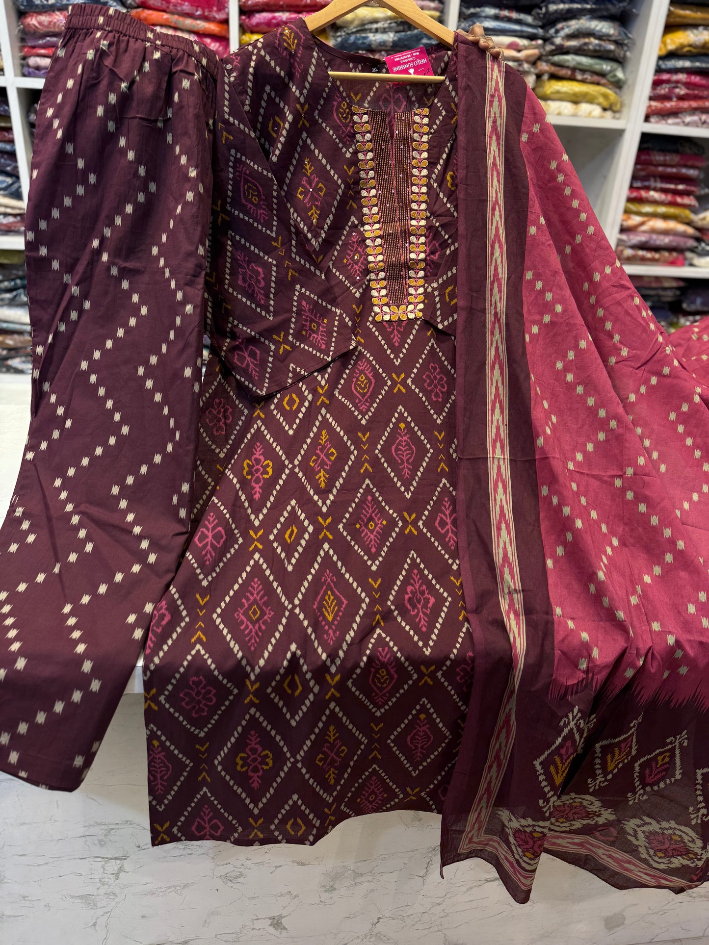 Magenta Printed Kurti With Pant and Dupatta-HSC60