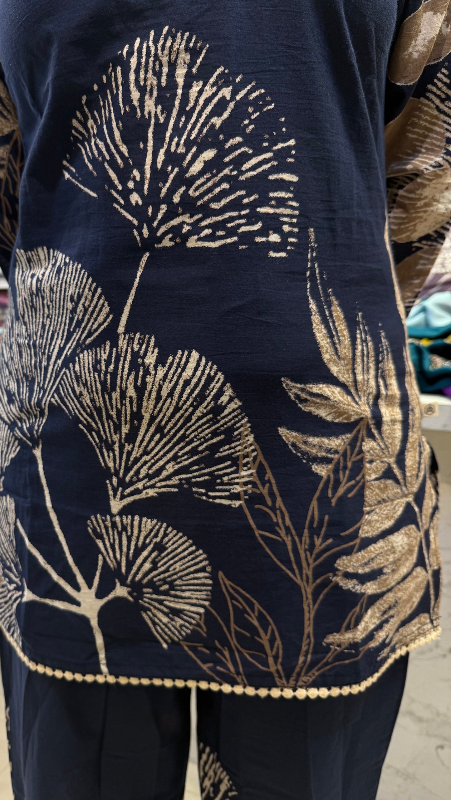 Navy Blue Printed Cotton Co-ords Set