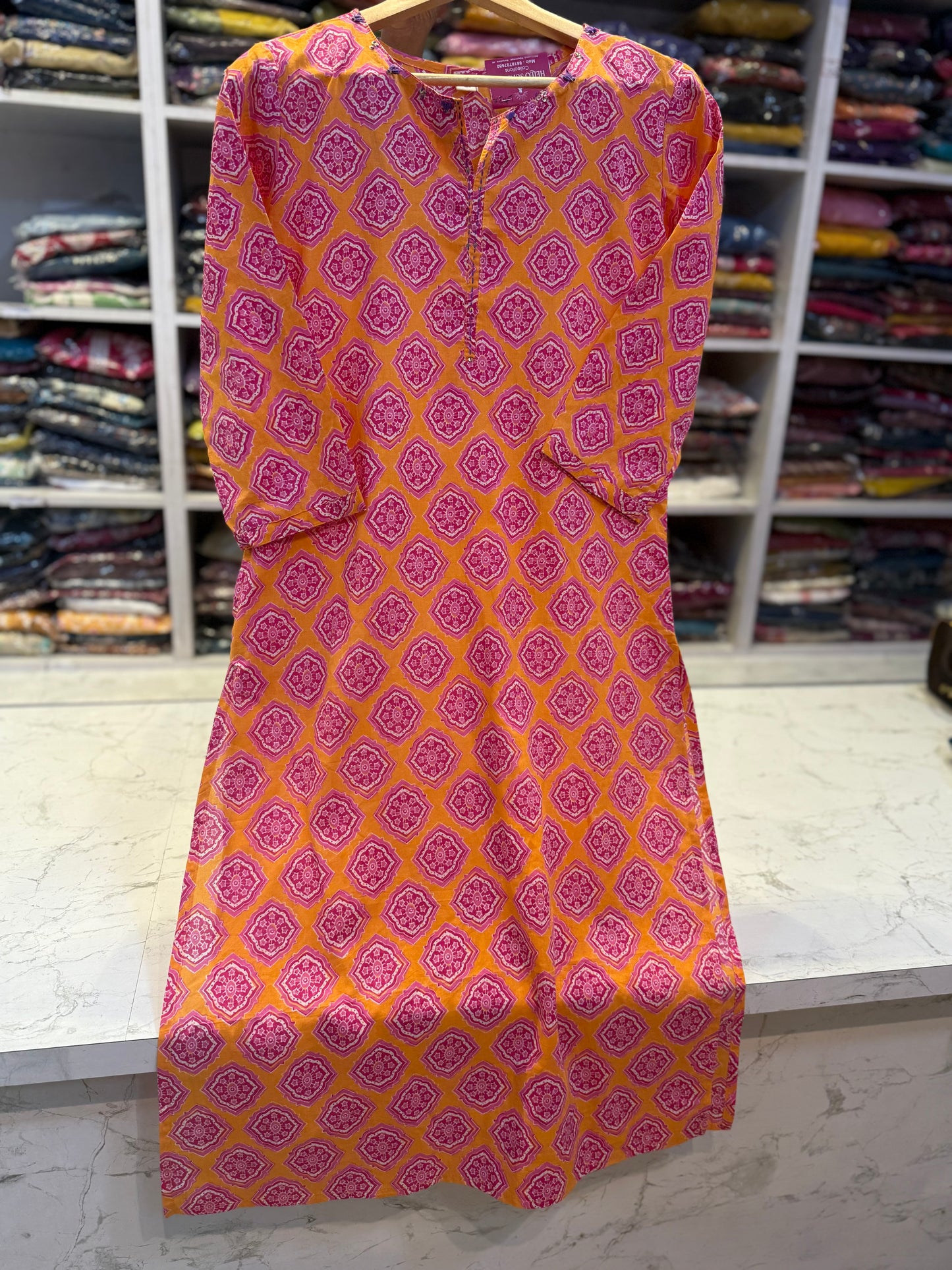 Pink and Orange Cotton kurti