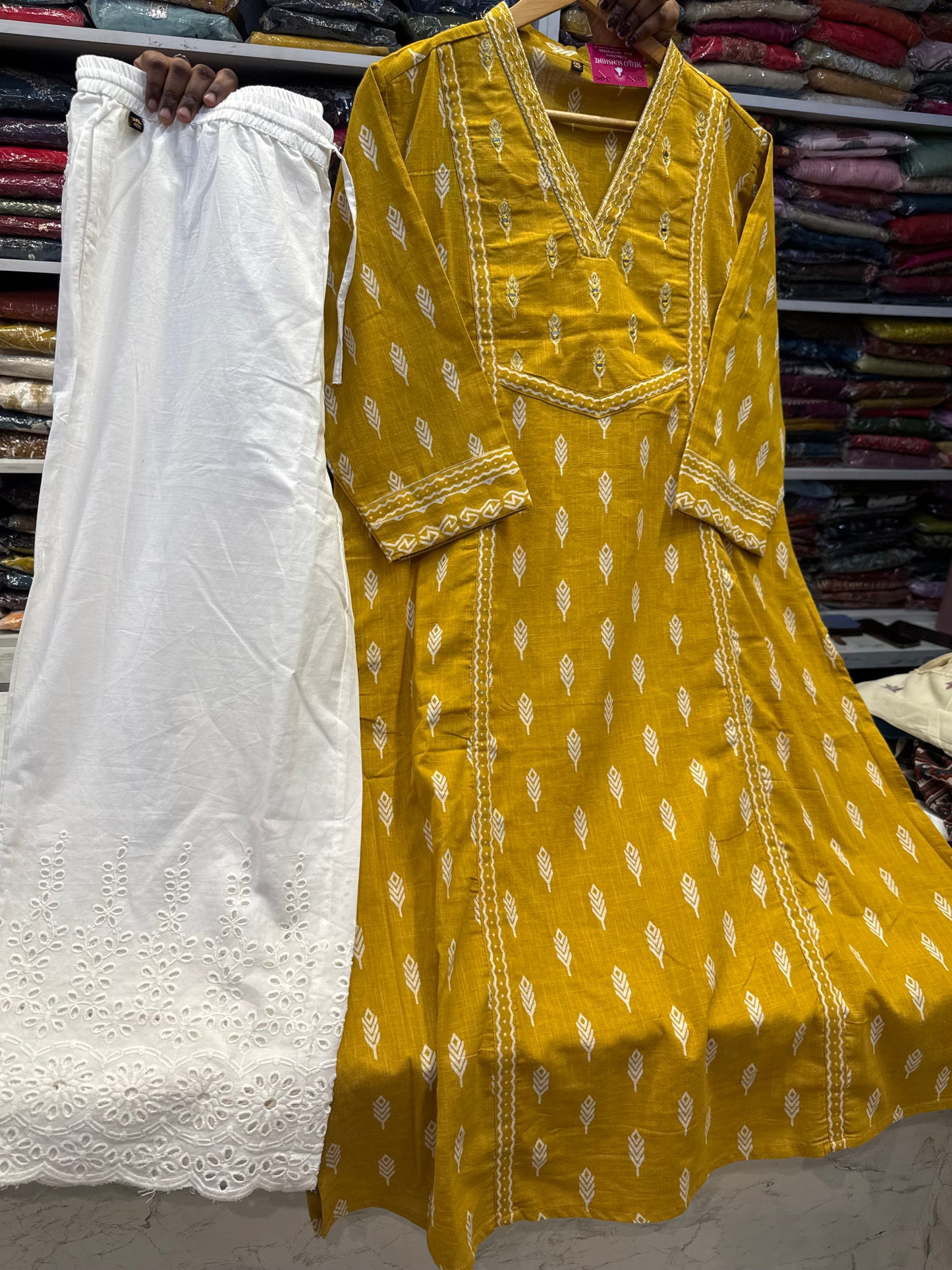 Chikankari Mustard Pure Cotton Co-ords set