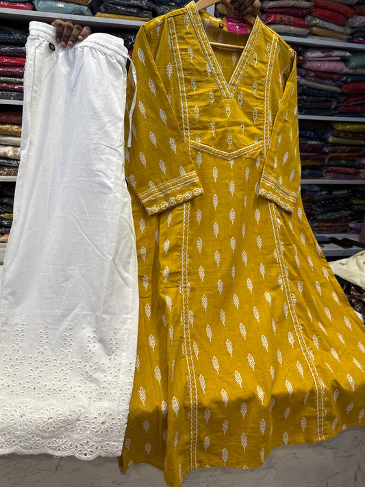 Chikankari Mustard Pure Cotton Co-ords set