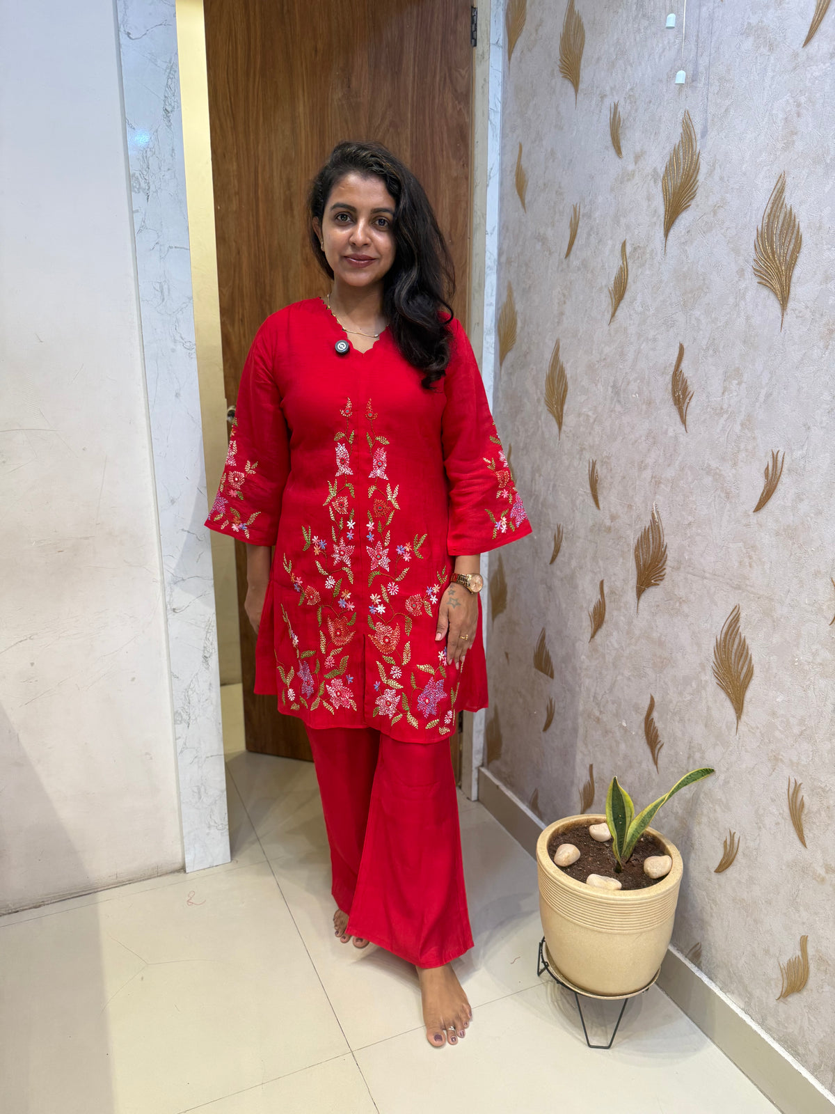 Hand Embroidery Pure Silk Co-ords Set -HSC1232