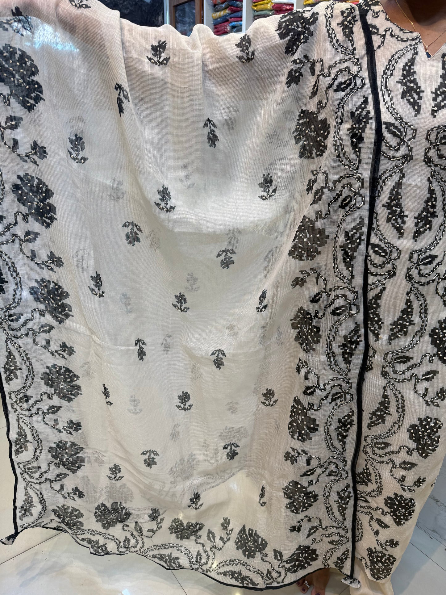 Half white Pure Kota linen