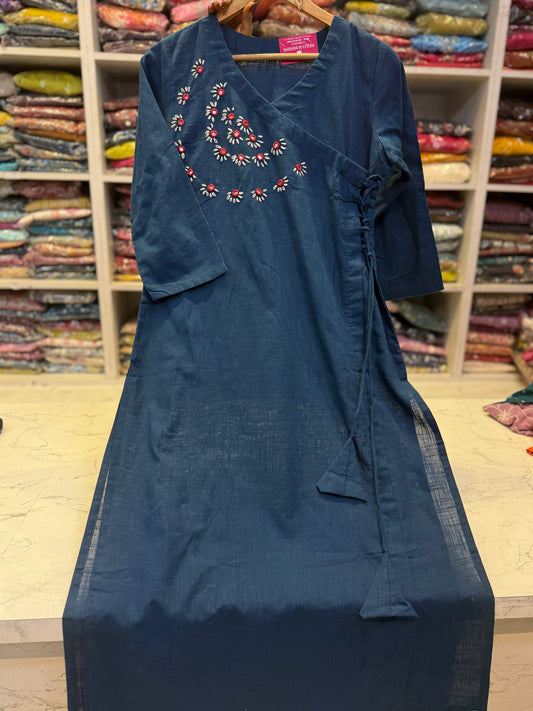 Angarkha Thread Emboridery Navy Blue Kurti