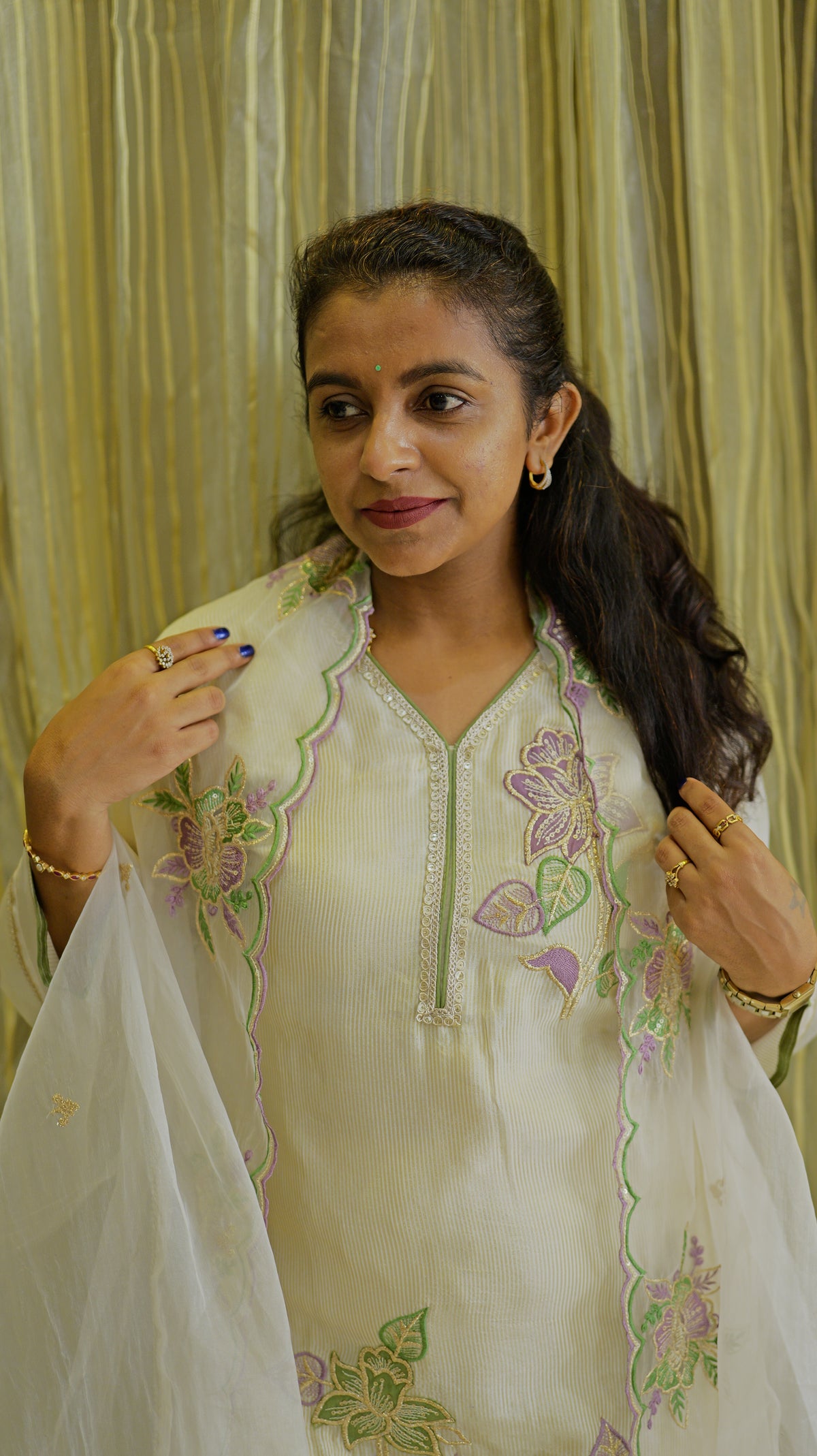 White Tissue Silk Kurti With Pant and Dupatta -HSC1245