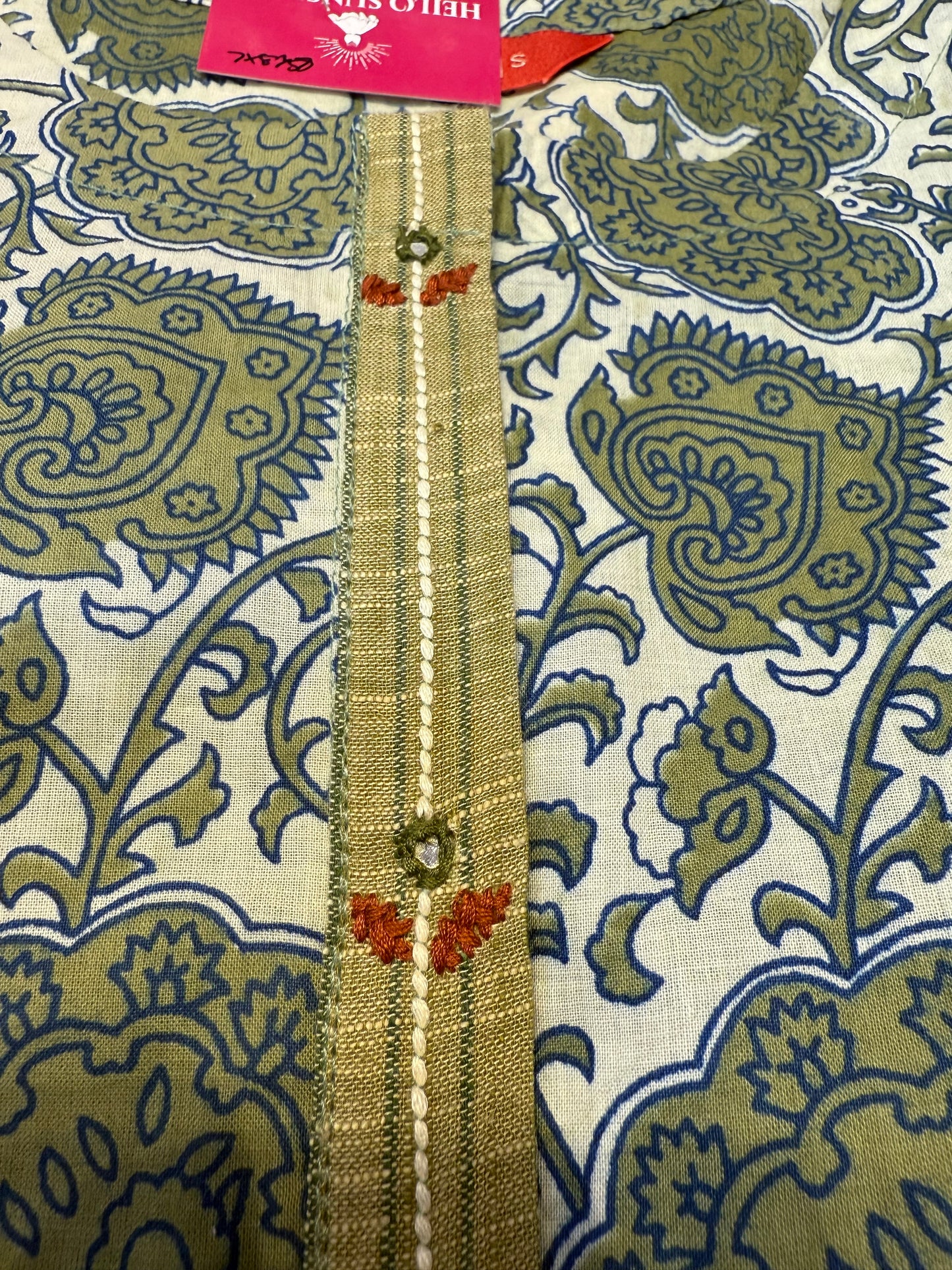 Printed Thread work Embroidery green  Kurti