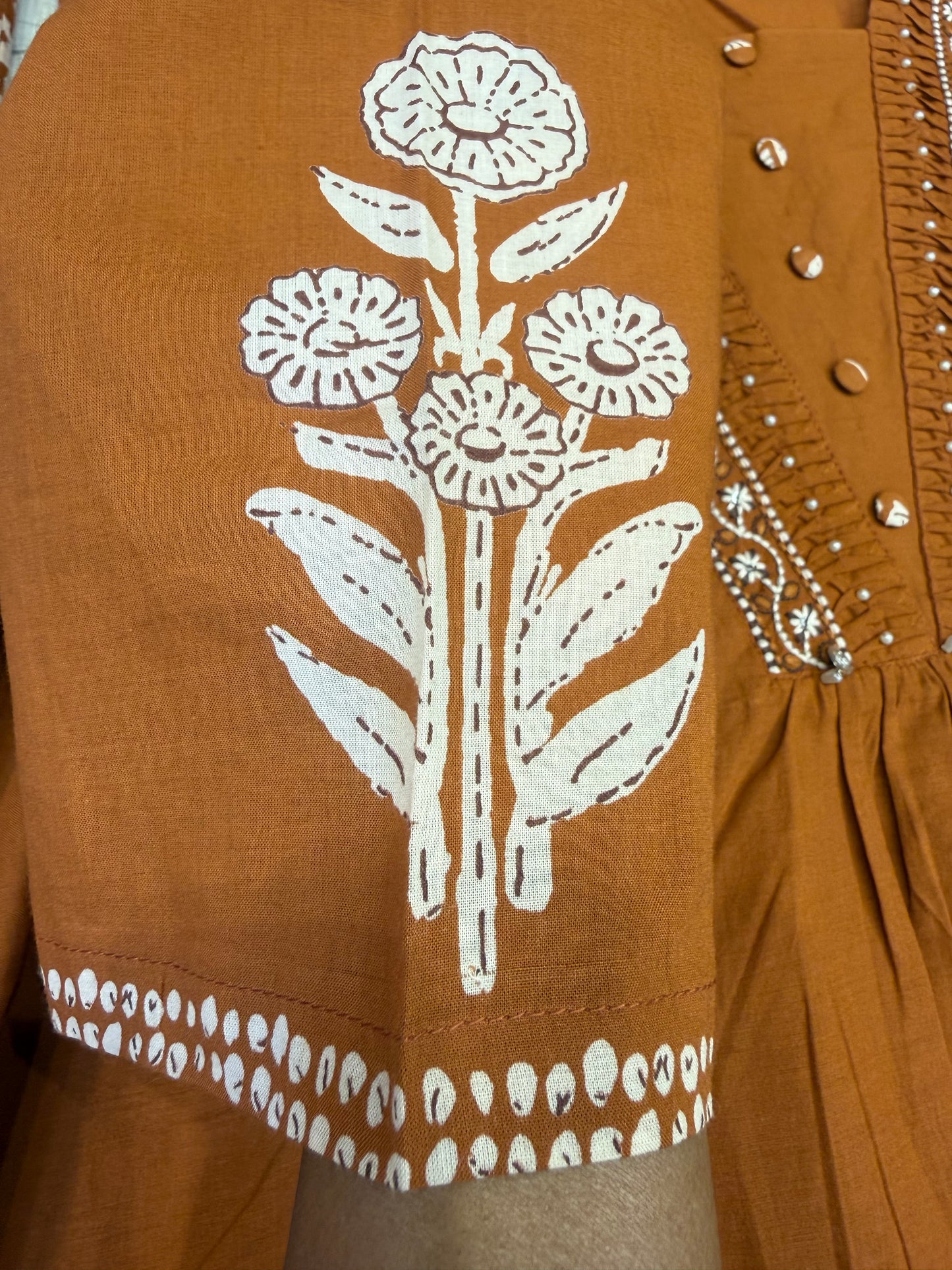 Rust Printed Pure Cotton Kurti With Pant and Dupatta