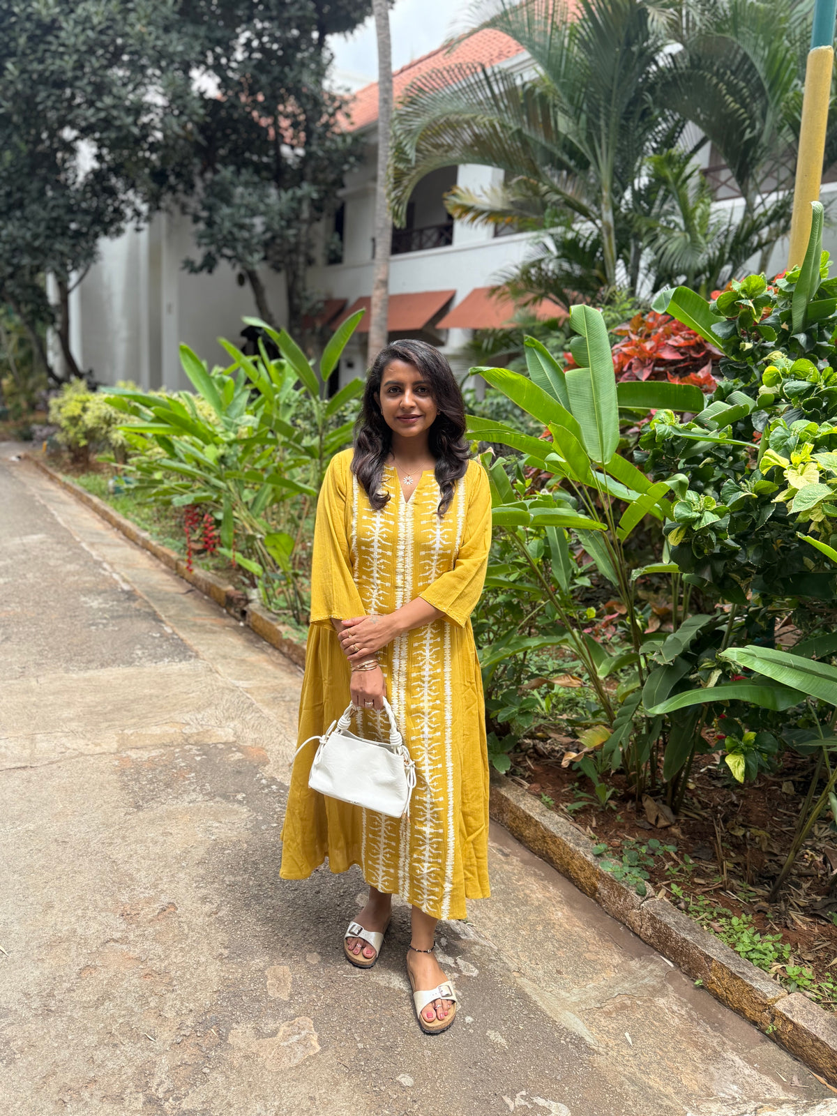 Mustard A-line Pure Cotton Dress - HSC1160