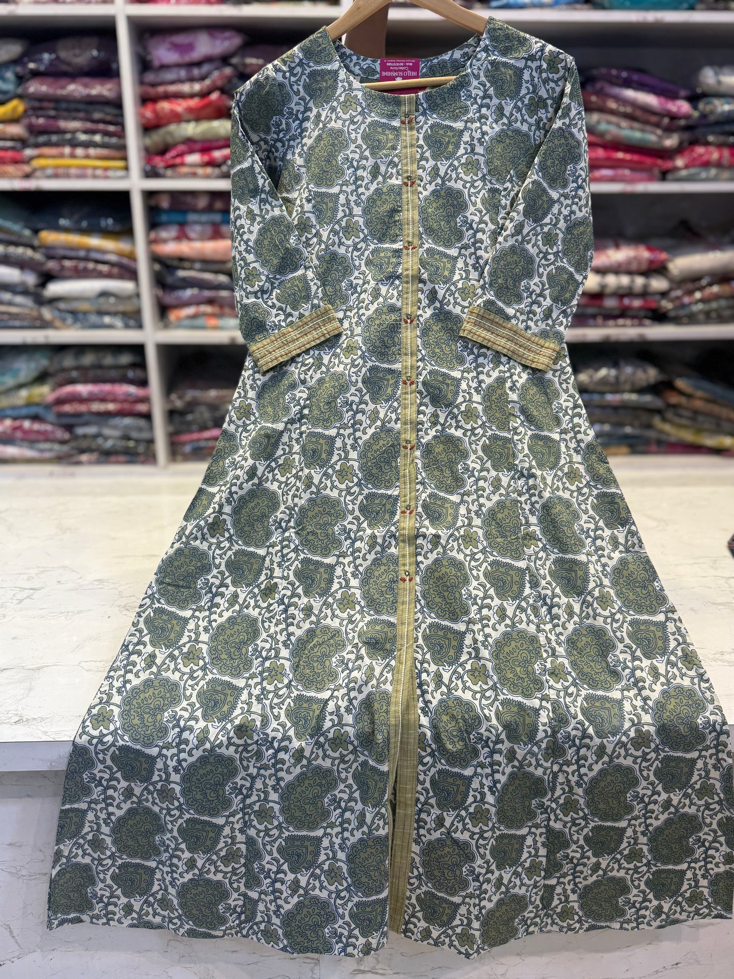 Printed Thread work Embroidery green  Kurti
