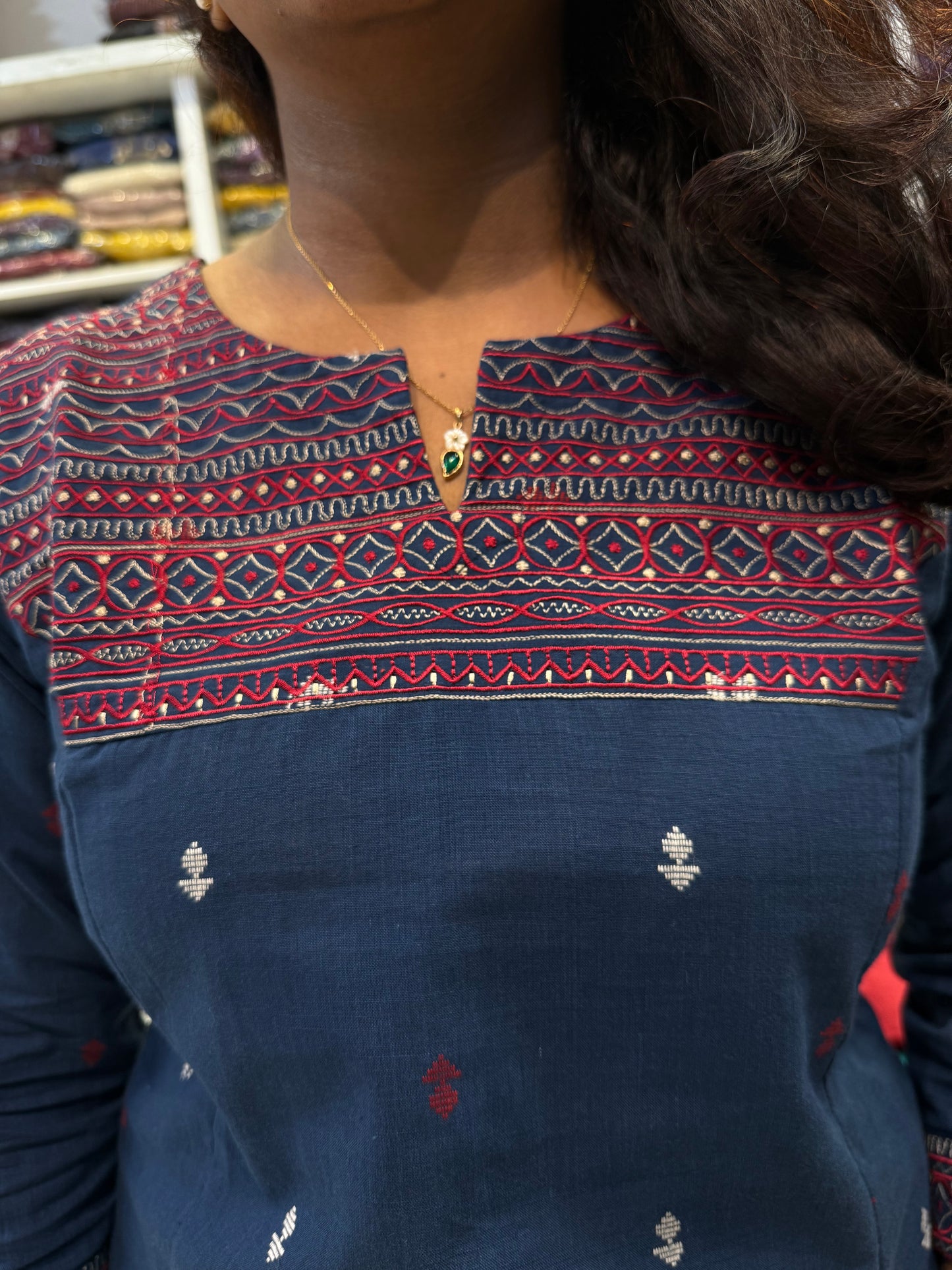 Blue Embroidery Pure Cotton Kurti