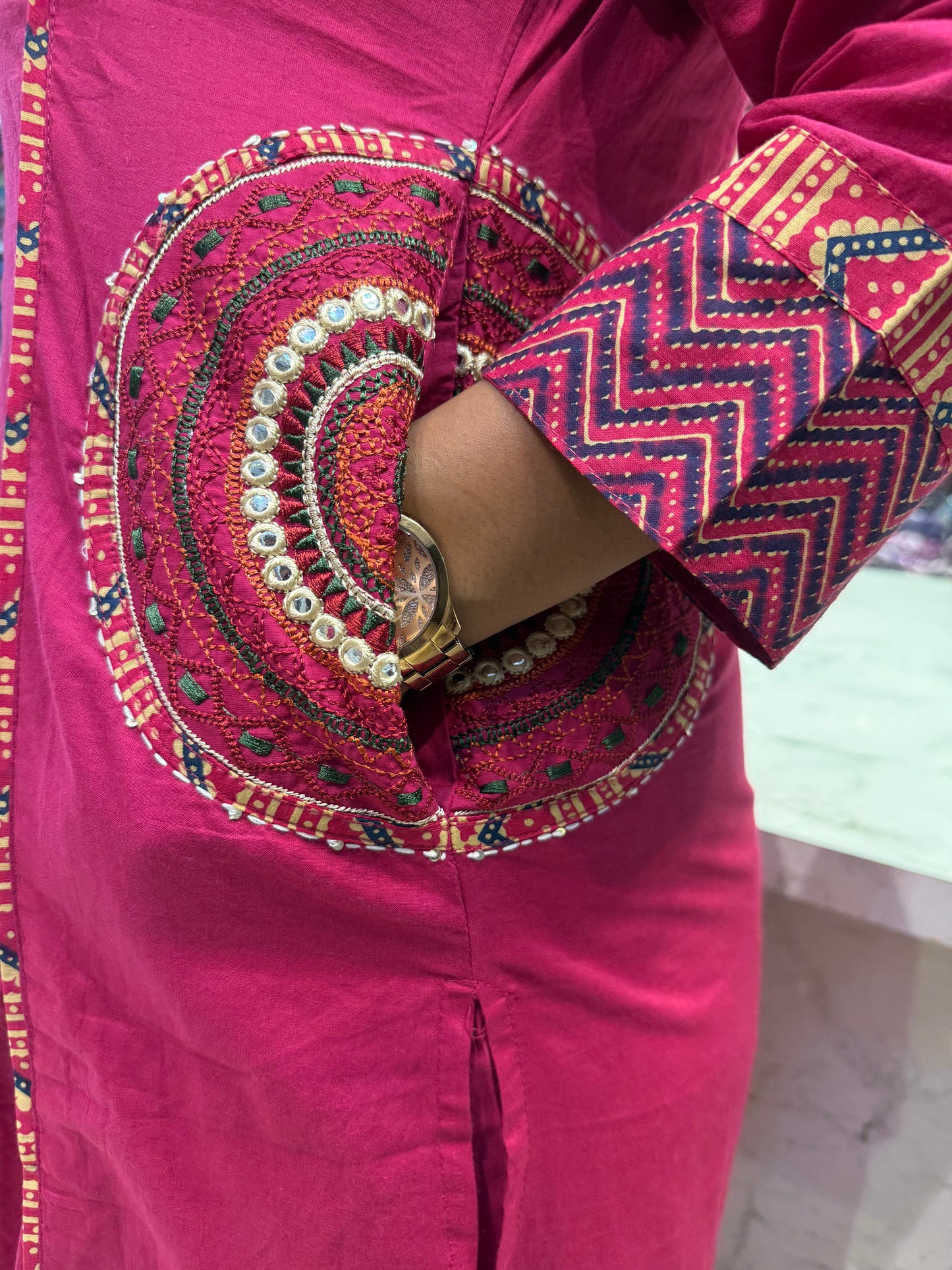 Two sides Pink cotton Kurti With pant and Dupatta
