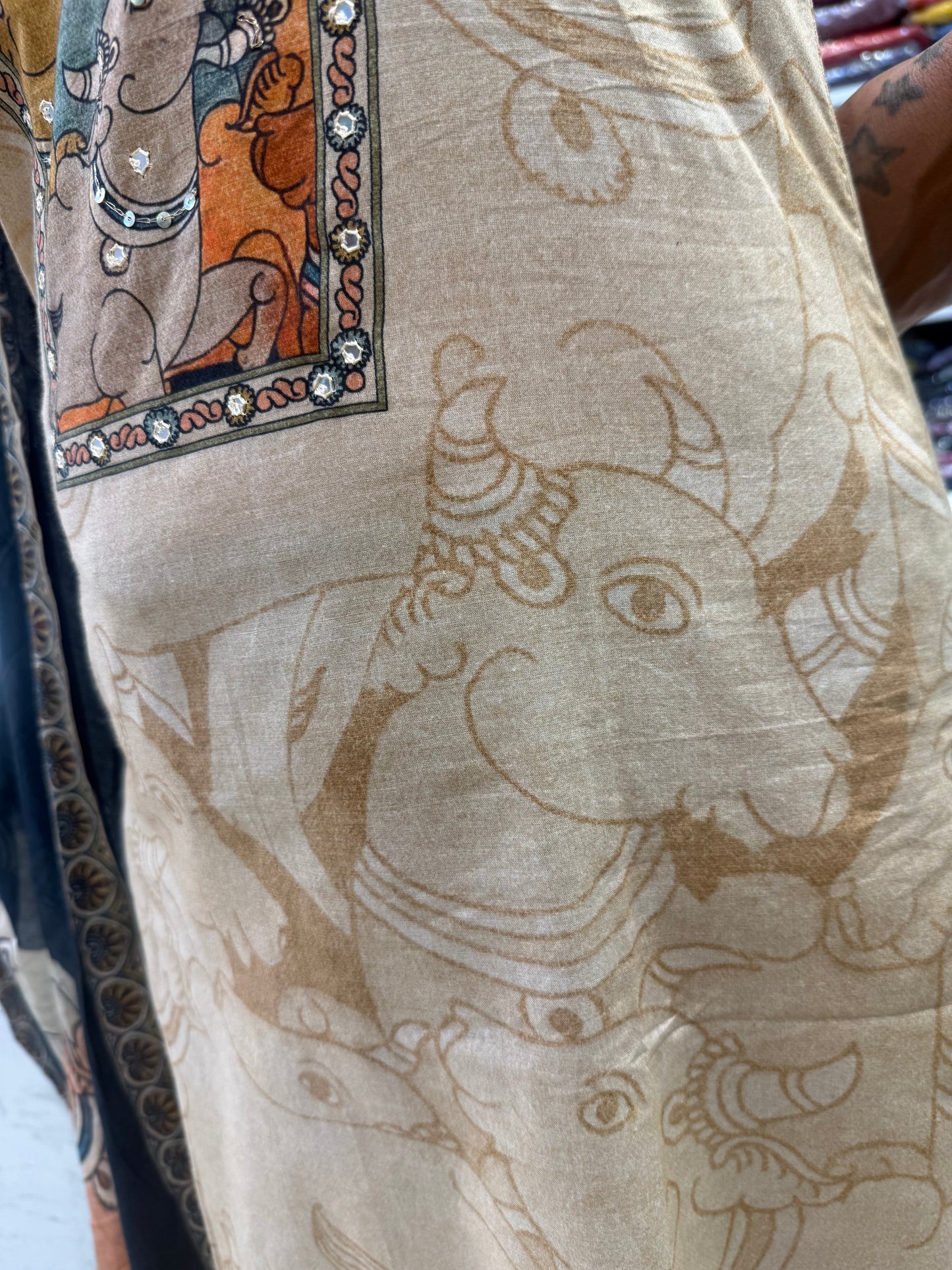 Pichwai Printed Cotton Kurti With Pant and Dupatta-HSC114