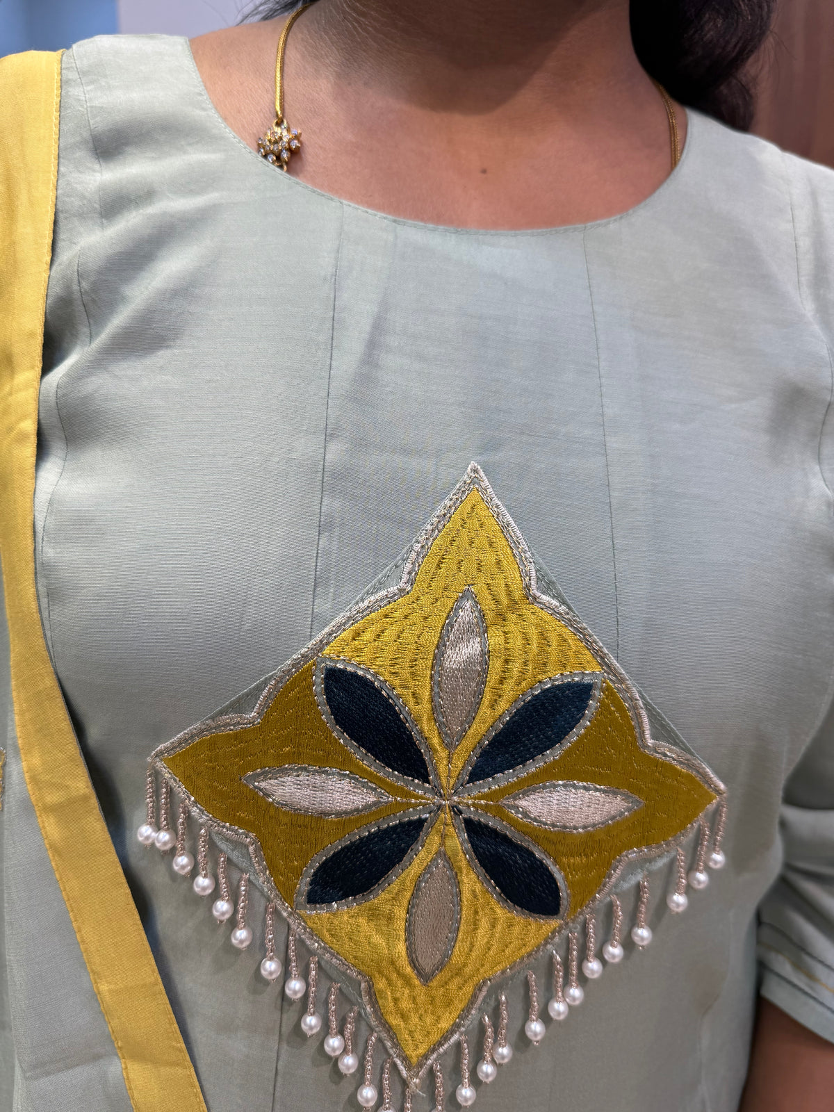 Silk Embroidered Kurti With Pant and Dupatta -HSC1260