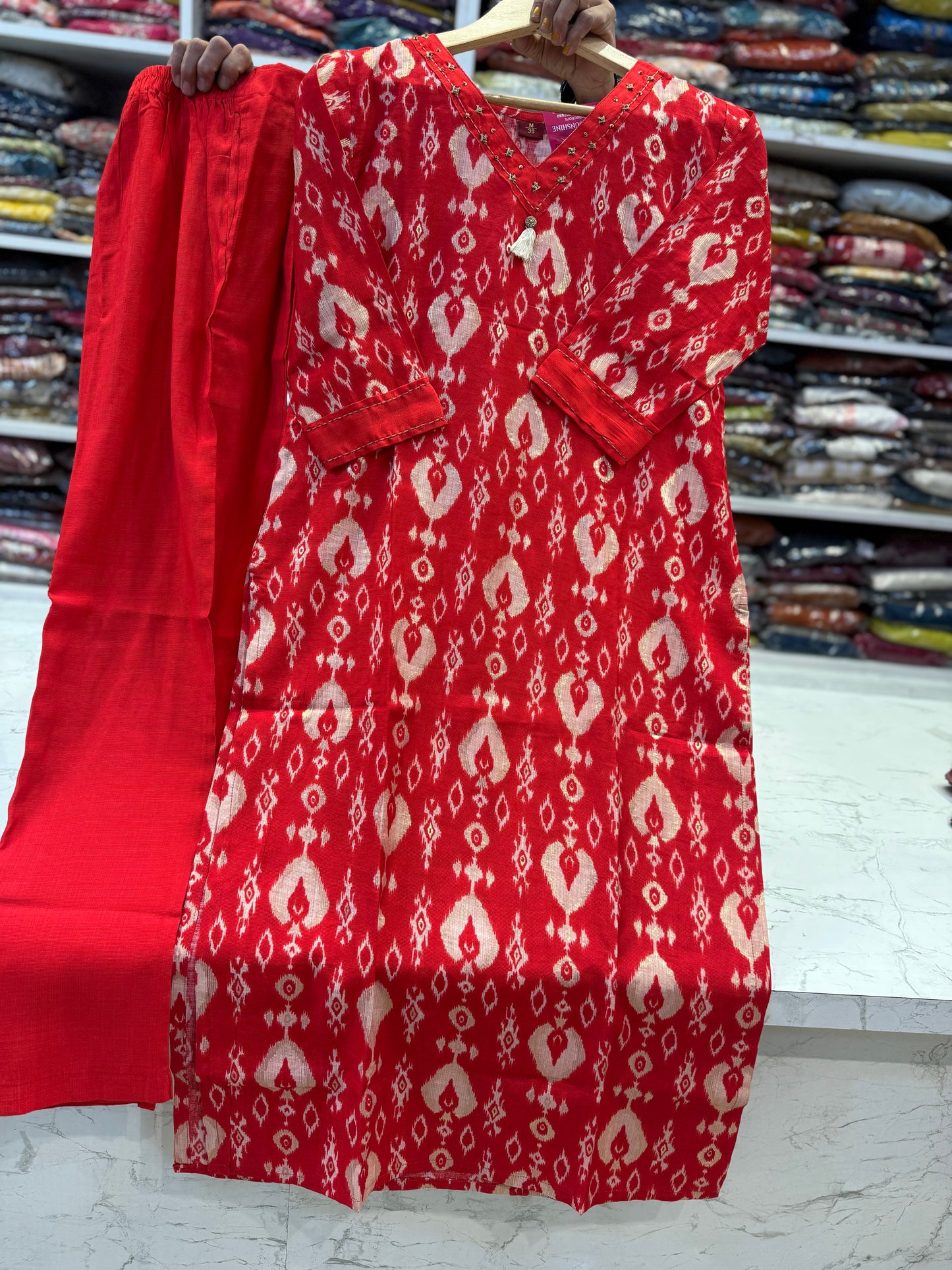 Red Printed Kurti with Pant
