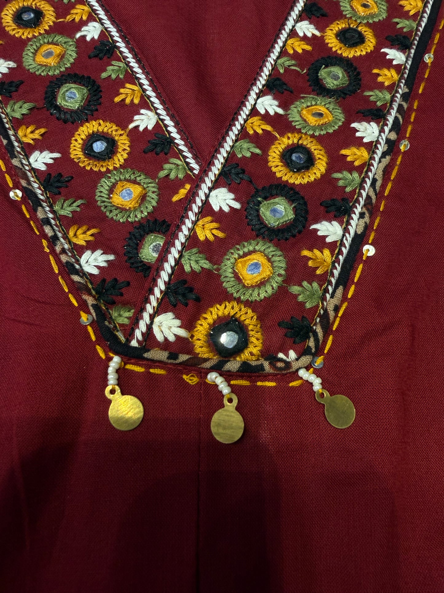 Two sides Pockets Marron Embroidered Cotton Kurti With Pant-HSC76