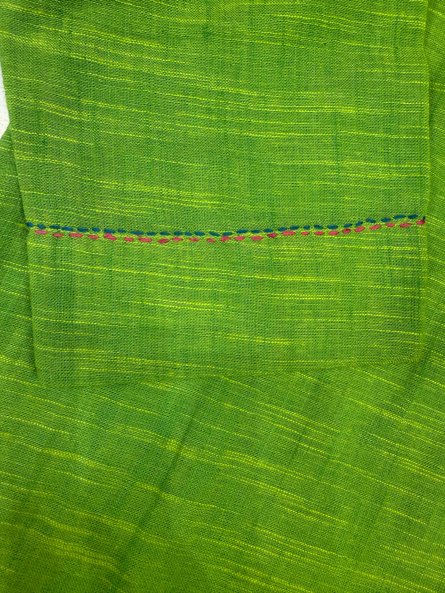 Parrot Green Hand Embroidery Pure Cotton Straight Cut Kurti