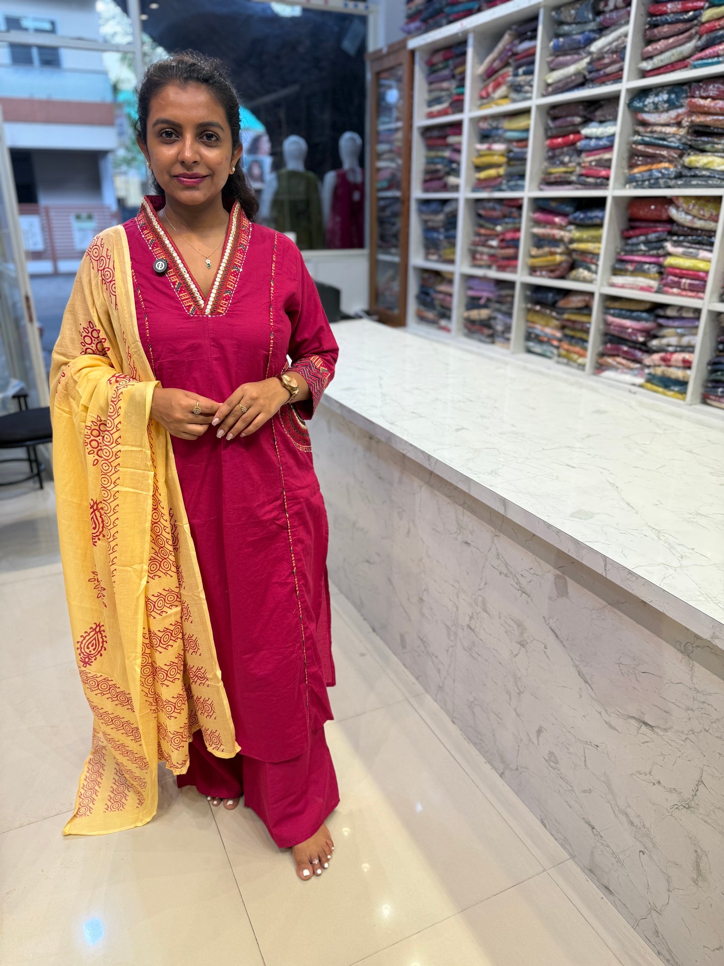 Two sides Pink cotton Kurti With pant and Dupatta